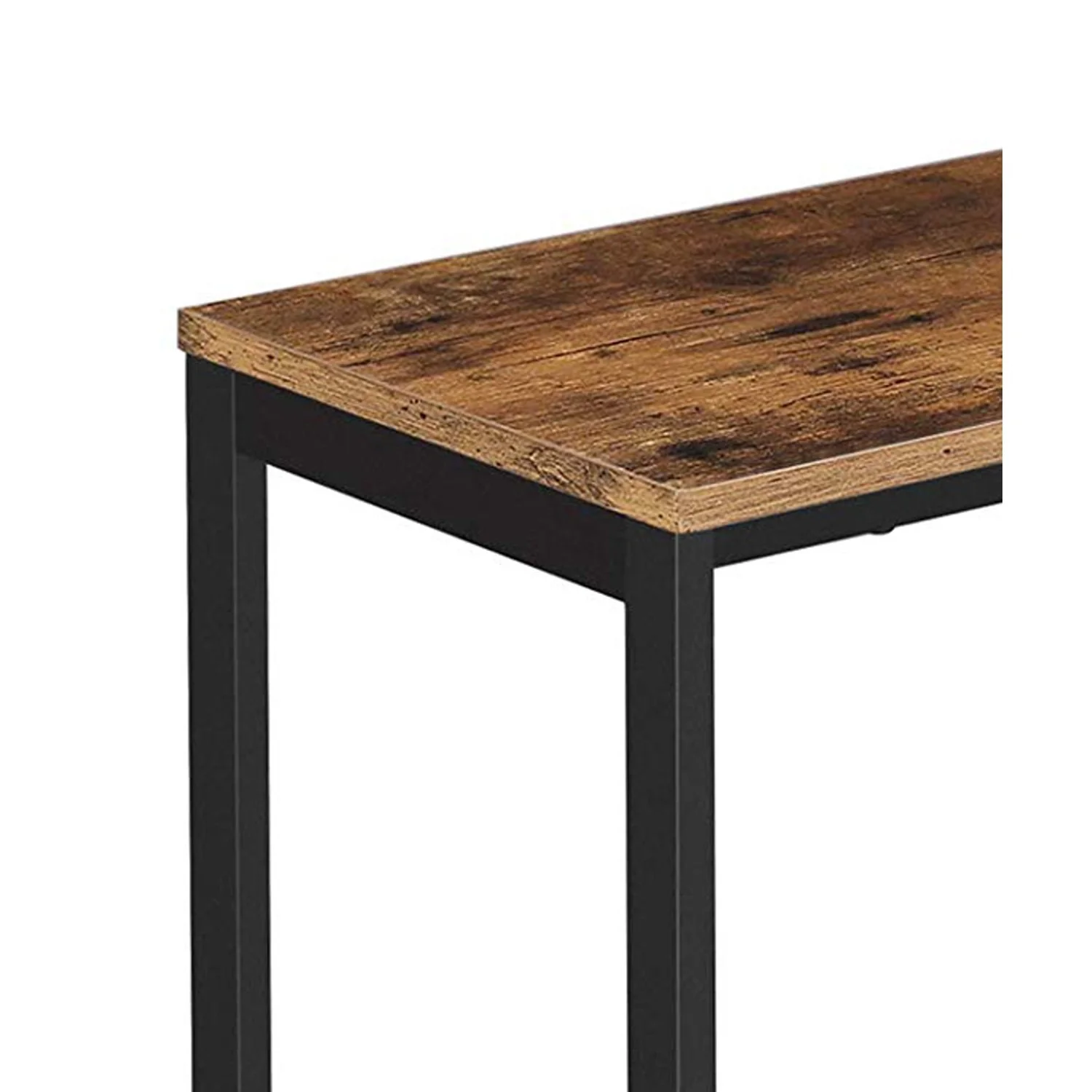 Industrial Wood And Metal Side Table With Open Mesh Shelf, Brown And Black By Benzara - Image 4
