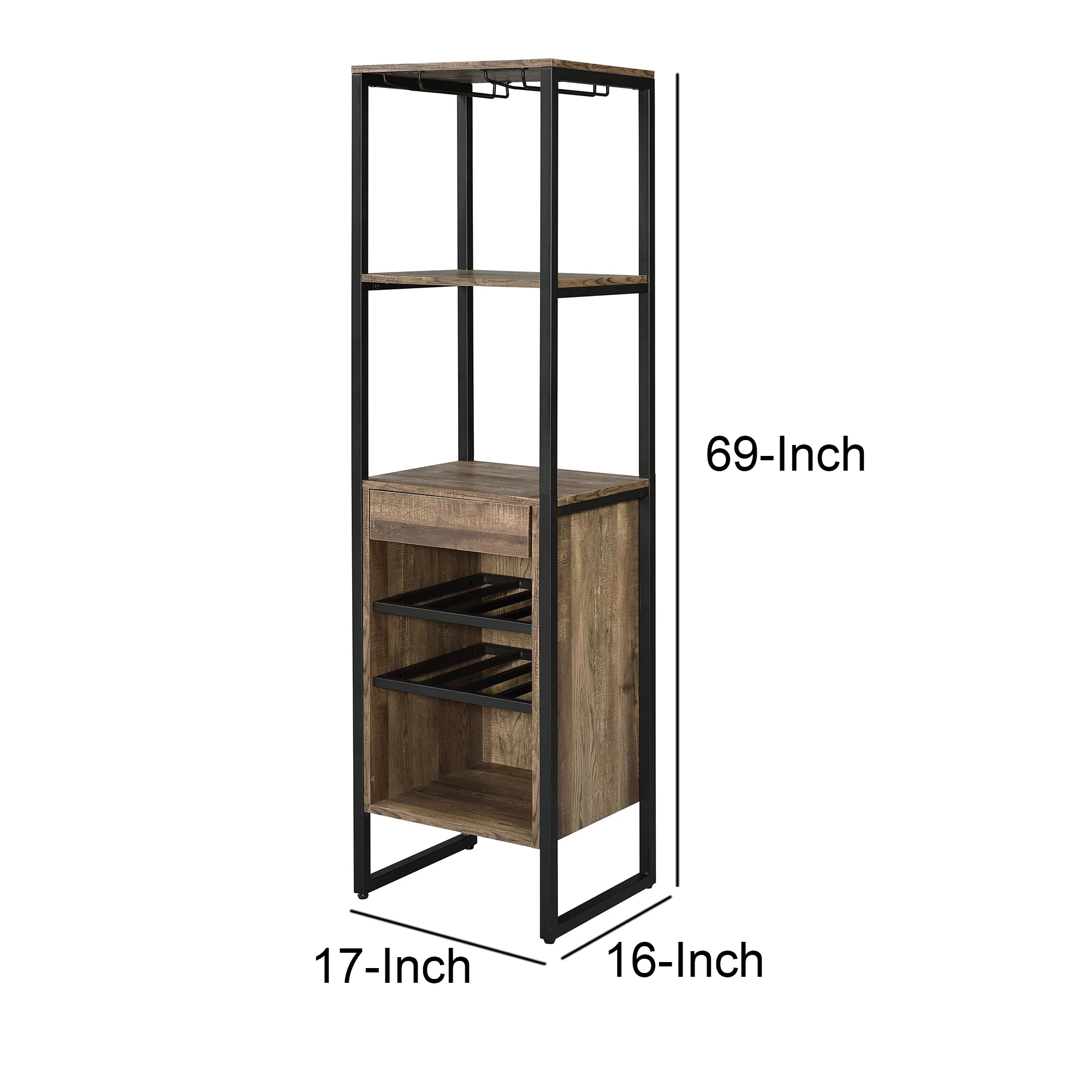 Industrial Wood And Metal Wine Rack With 3 Compartments, Brown And Black By Benzara - Image 2