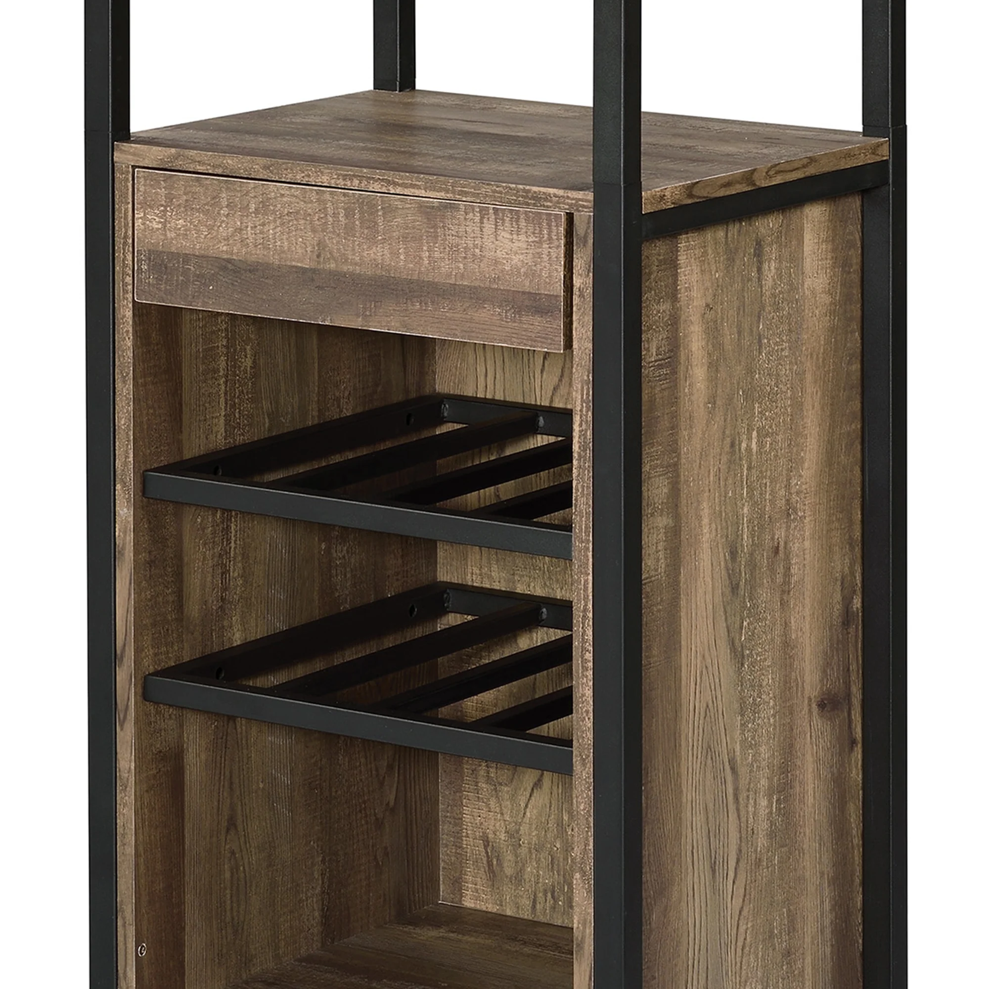 Industrial Wood And Metal Wine Rack With 3 Compartments, Brown And Black By Benzara - Image 3