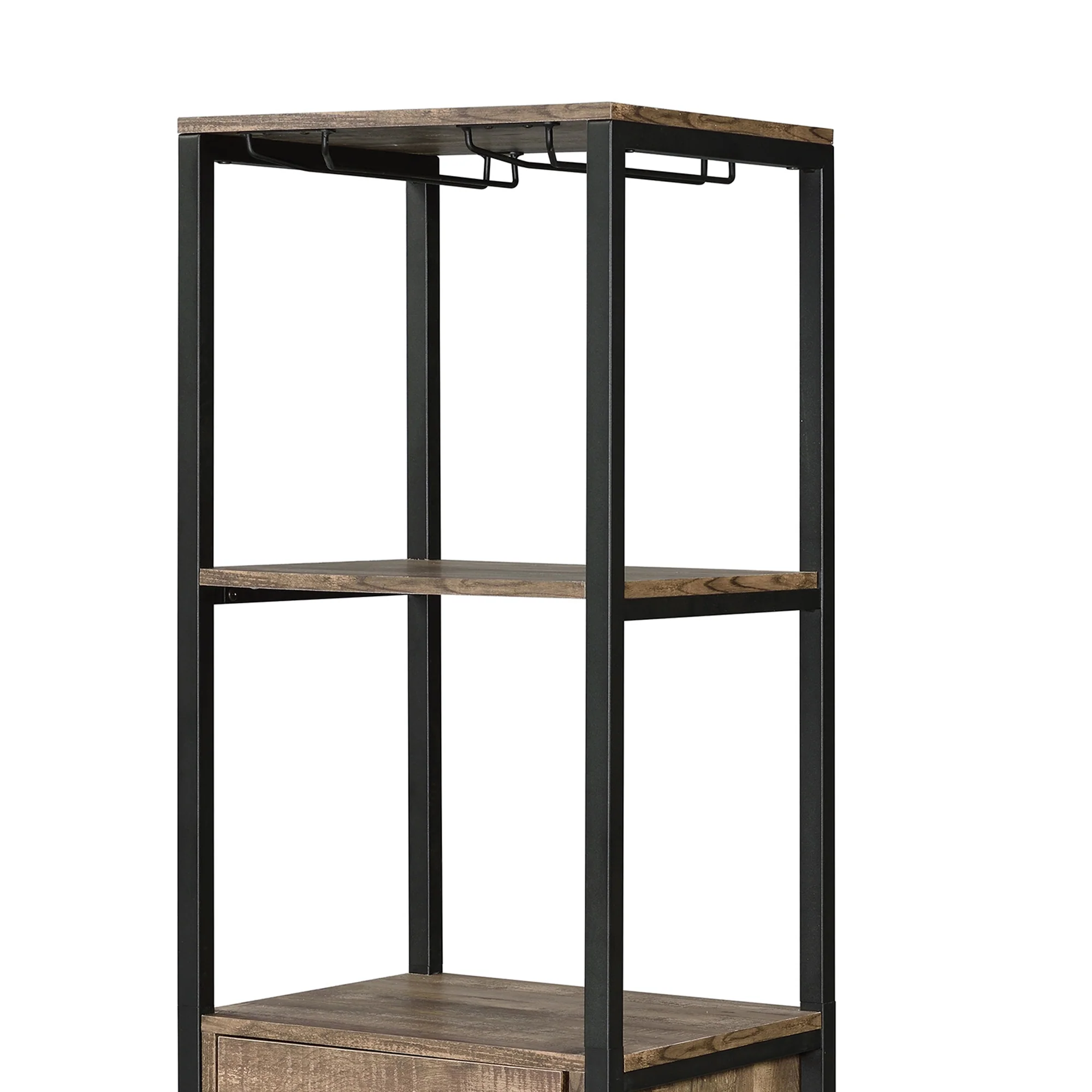 Industrial Wood And Metal Wine Rack With 3 Compartments, Brown And Black By Benzara - Image 4