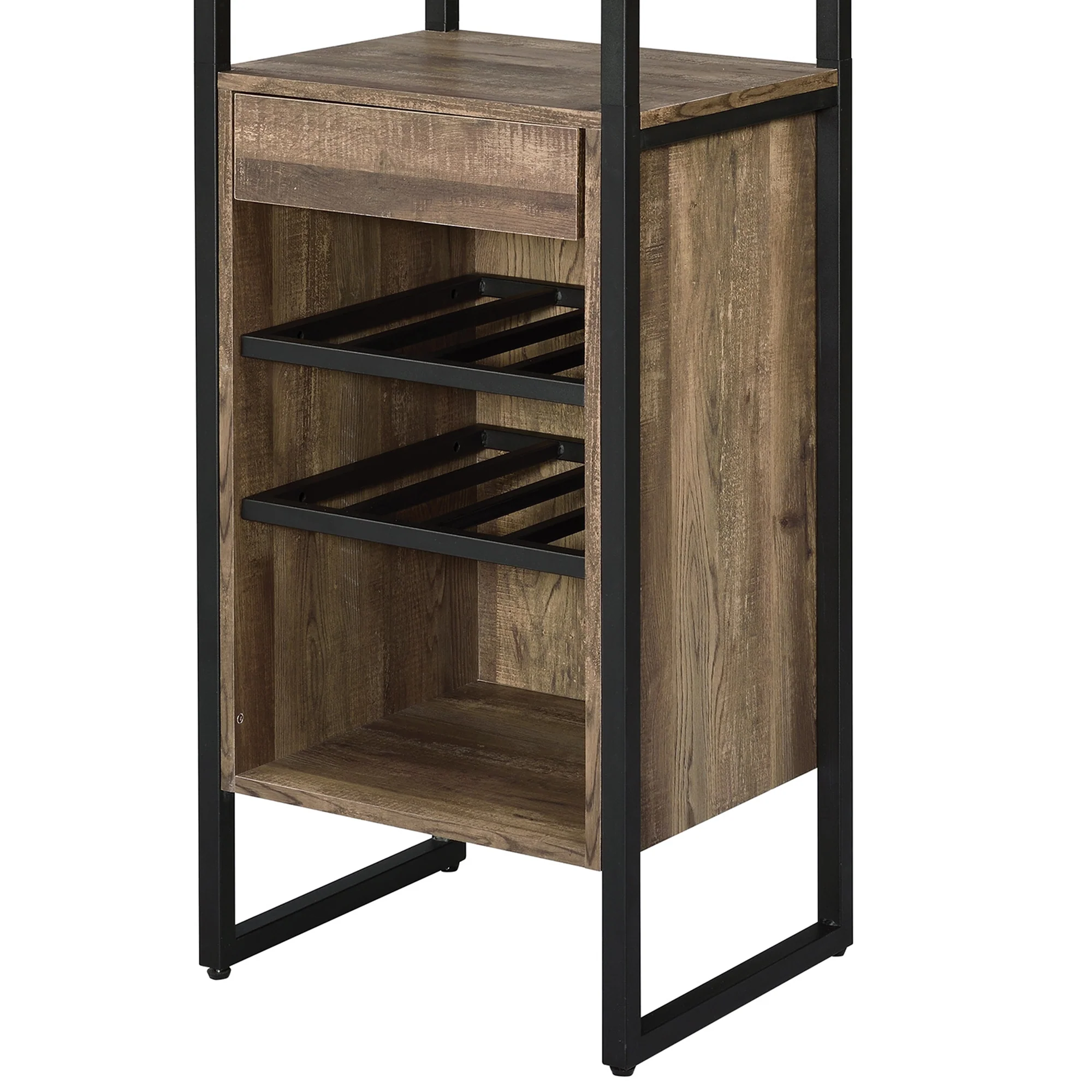 Industrial Wood And Metal Wine Rack With 3 Compartments, Brown And Black By Benzara - Image 5