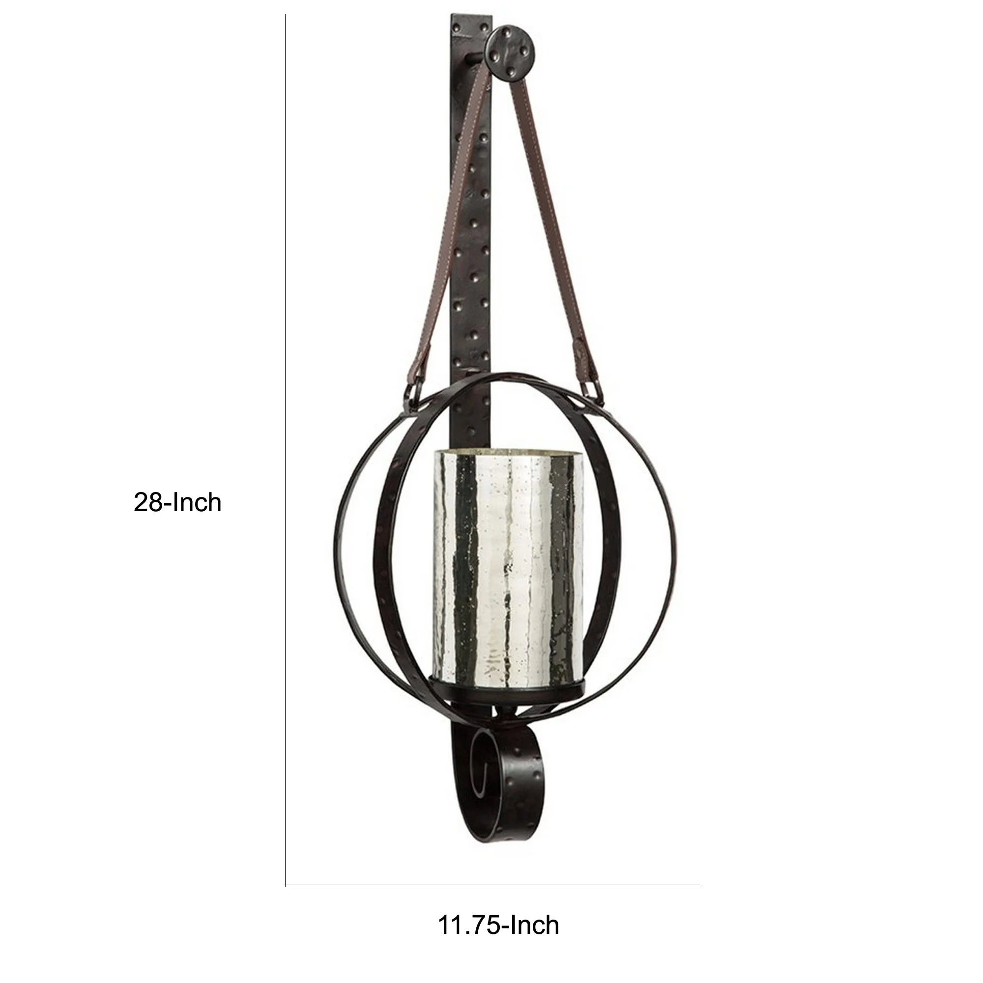 Intersected Round Metal Wall Sconce With Mercury Glass Hurricane Bronze By Benzara - Image 2