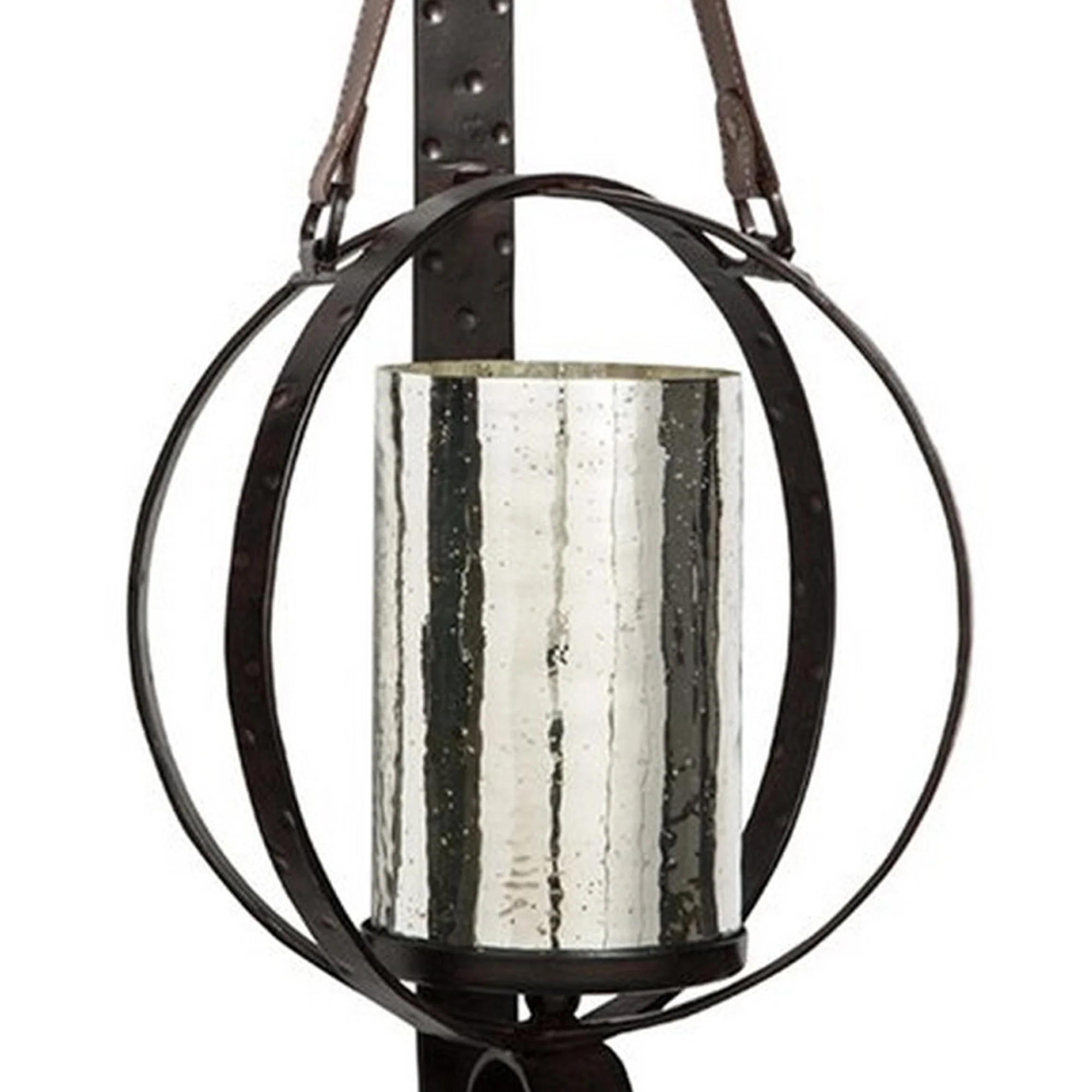 Intersected Round Metal Wall Sconce With Mercury Glass Hurricane Bronze By Benzara - Image 3