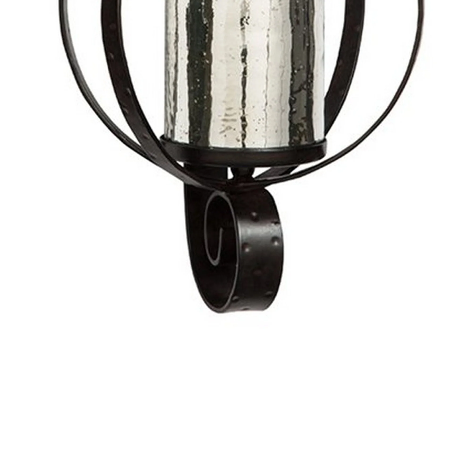 Intersected Round Metal Wall Sconce With Mercury Glass Hurricane Bronze By Benzara - Image 4