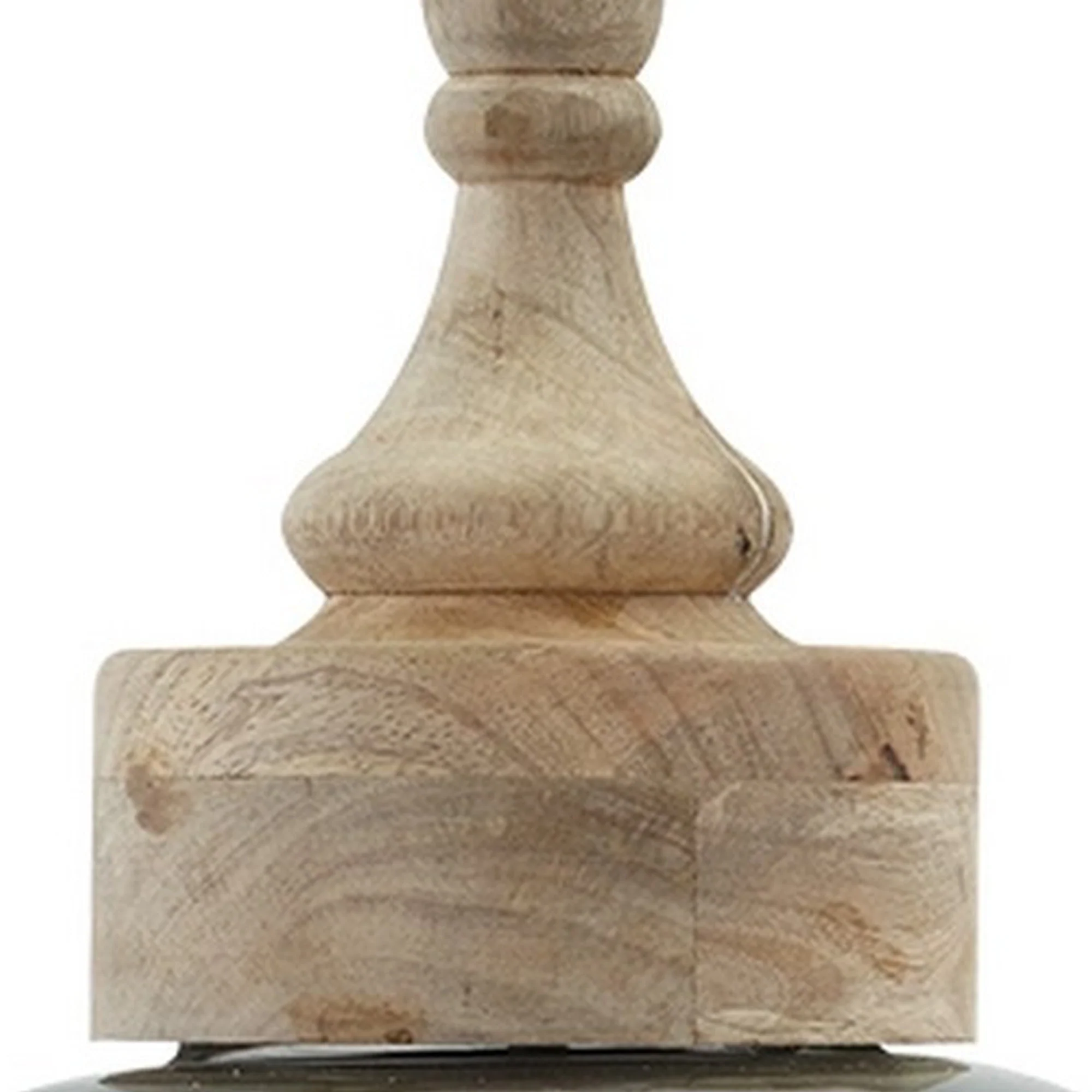 Inverted U Glass Pendant Light with Wood Finial Crown Top, Brown and Clear By Benzara - Image 2