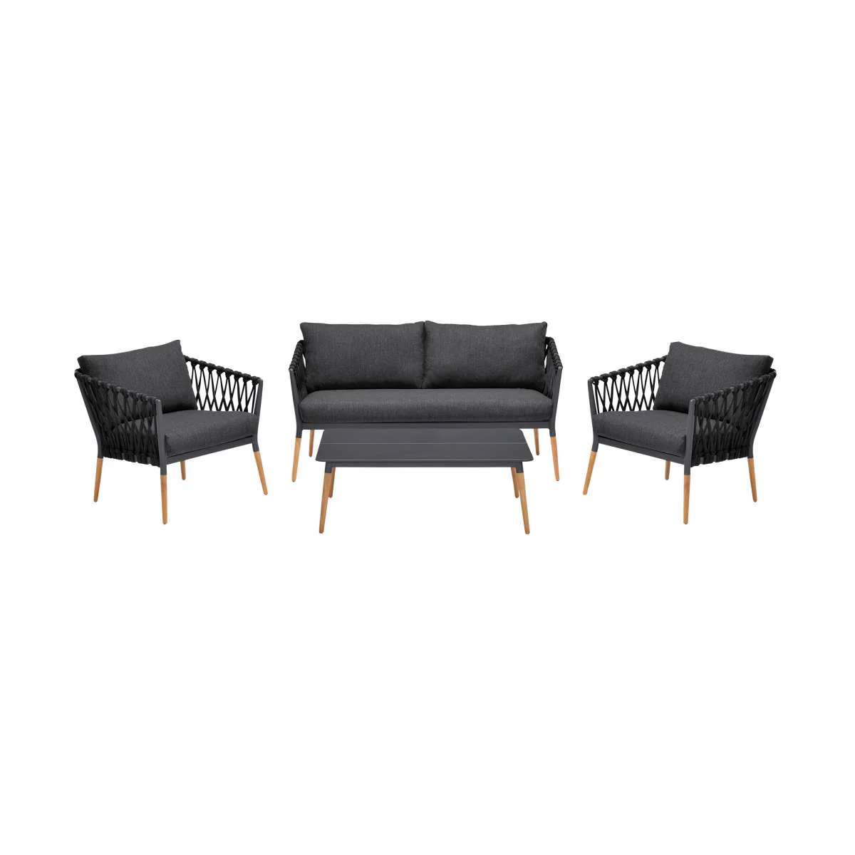 Ipanema Outdoor 4 Piece Rope and Teak Sofa Seating Set with Dark Grey Olefin By Armen Living - Image 2