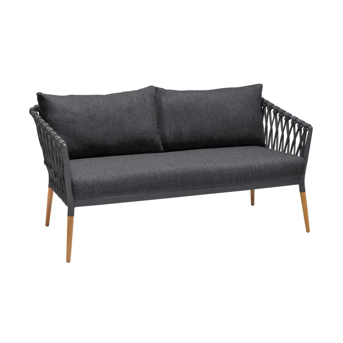 Ipanema Outdoor 4 Piece Rope and Teak Sofa Seating Set with Dark Grey Olefin By Armen Living - Image 4