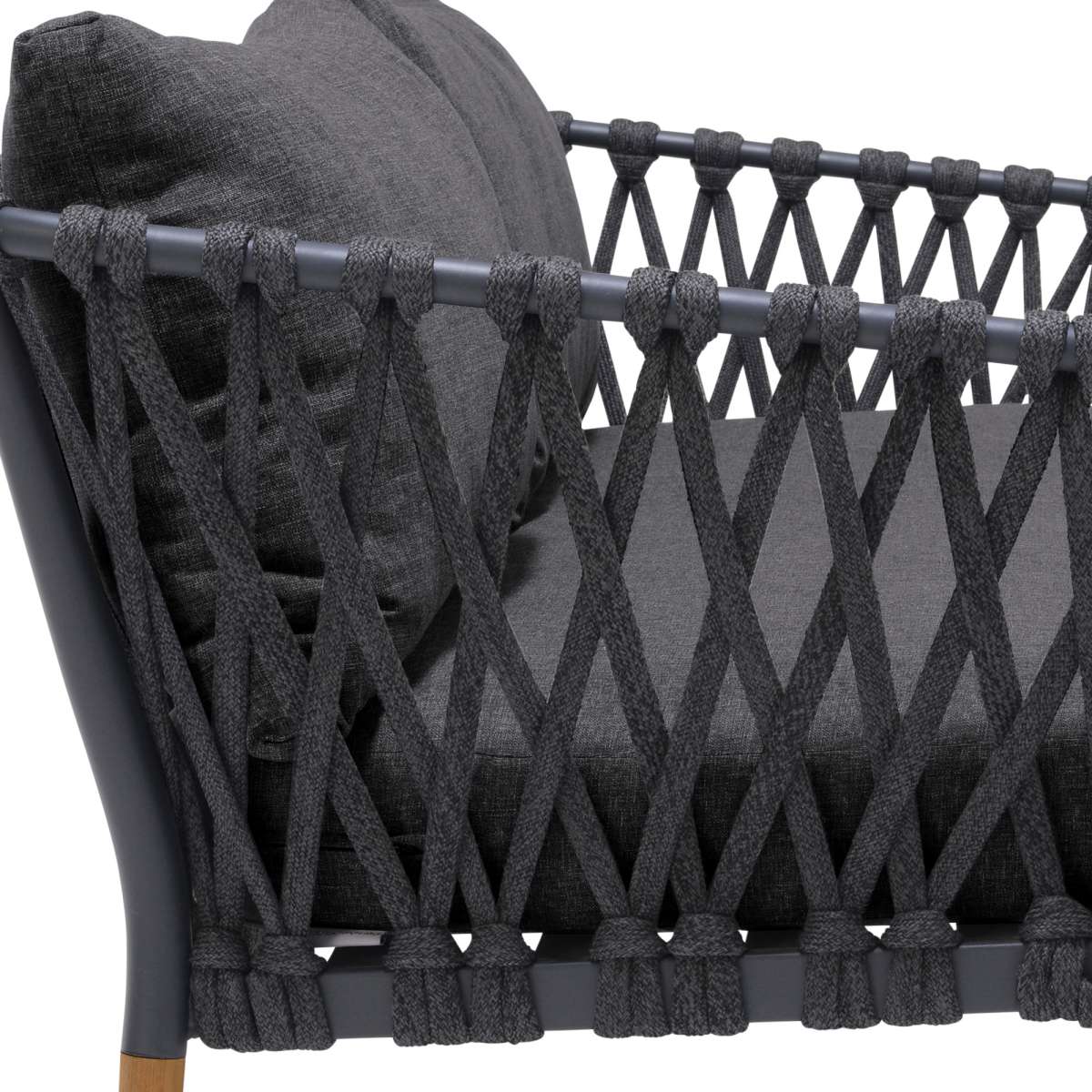 Ipanema Outdoor 4 Piece Rope and Teak Sofa Seating Set with Dark Grey Olefin By Armen Living - Image 7