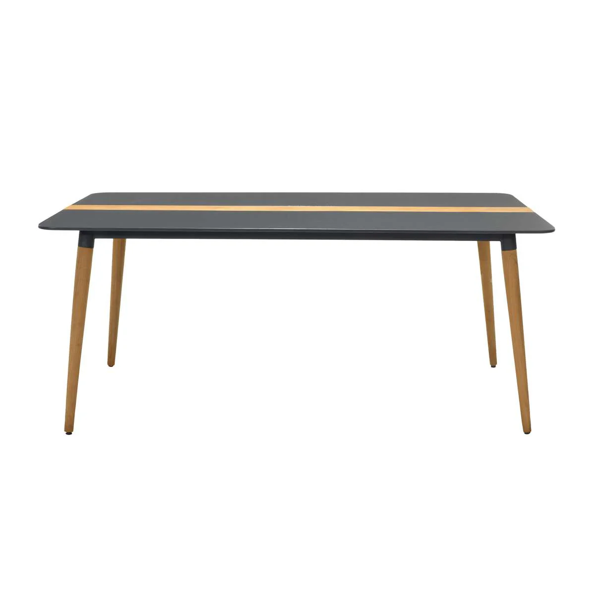 Ipanema Outdoor Aluminum Dining Table in Dark Grey with Natural Teak Wood Accent By Armen Living - Image 3