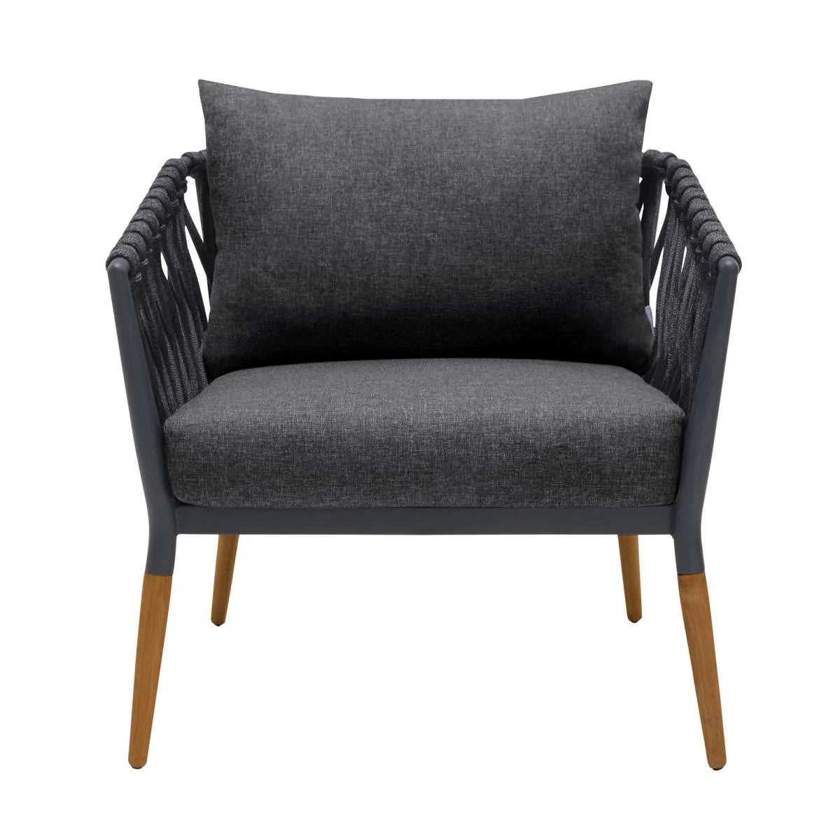Ipanema Outdoor Teak Wood and Rope Lounge Chair with Dark Grey Olefin By Armen Living - Image 3