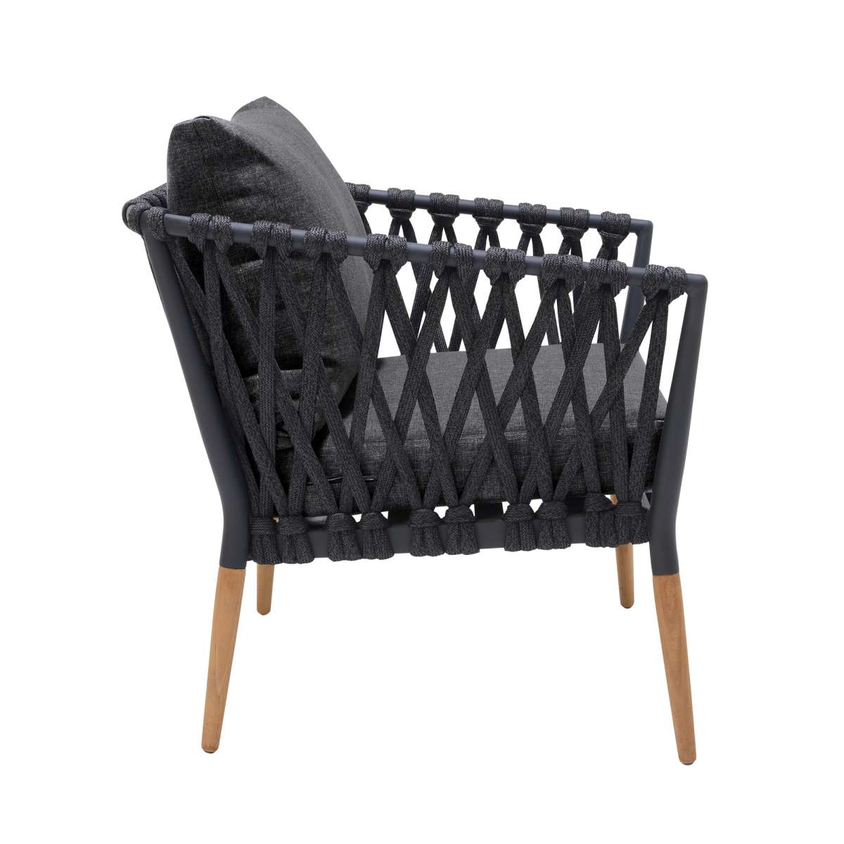 Ipanema Outdoor Teak Wood and Rope Lounge Chair with Dark Grey Olefin By Armen Living - Image 4