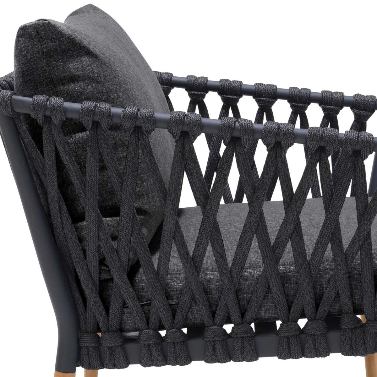 Ipanema Outdoor Teak Wood and Rope Lounge Chair with Dark Grey Olefin By Armen Living - Image 6
