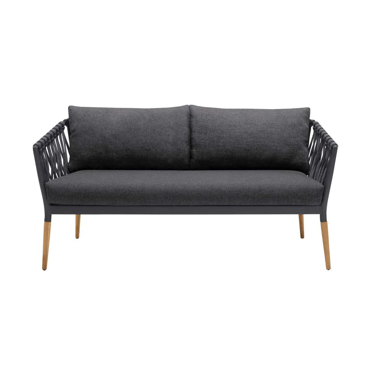 Ipanema Outdoor Teak Wood and Rope Sofa with Dark Grey Olefin By Armen Living - Image 2