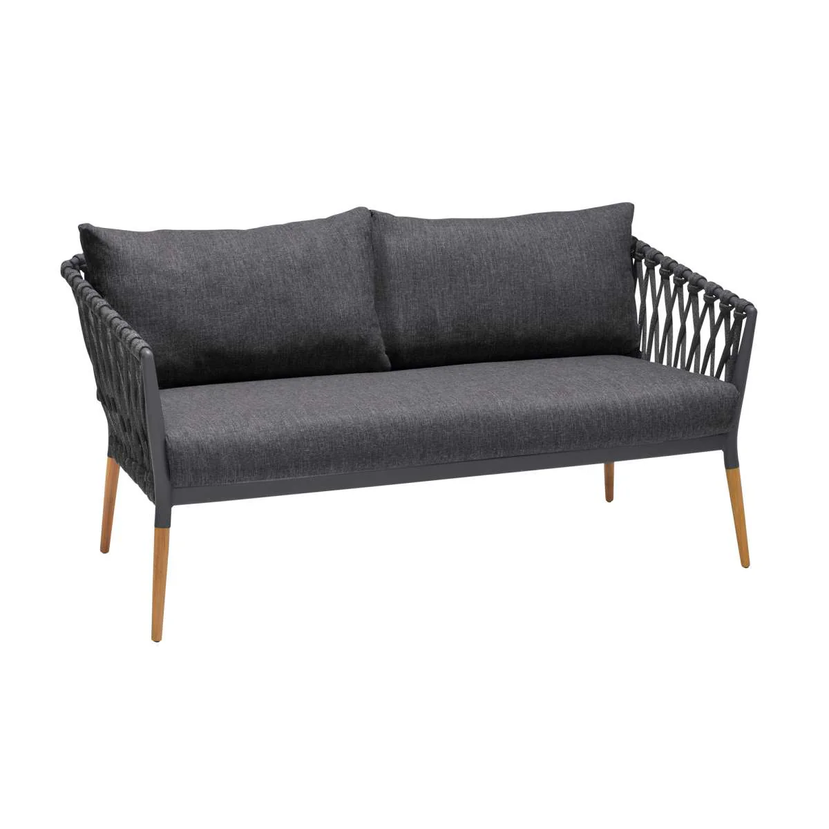 Ipanema Outdoor Teak Wood and Rope Sofa with Dark Grey Olefin By Armen Living - Image 3