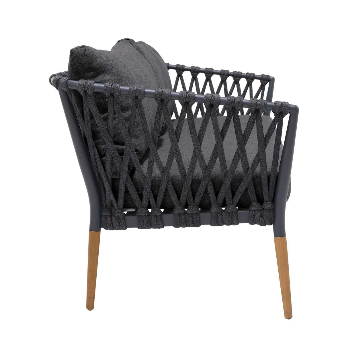 Ipanema Outdoor Teak Wood and Rope Sofa with Dark Grey Olefin By Armen Living - Image 4