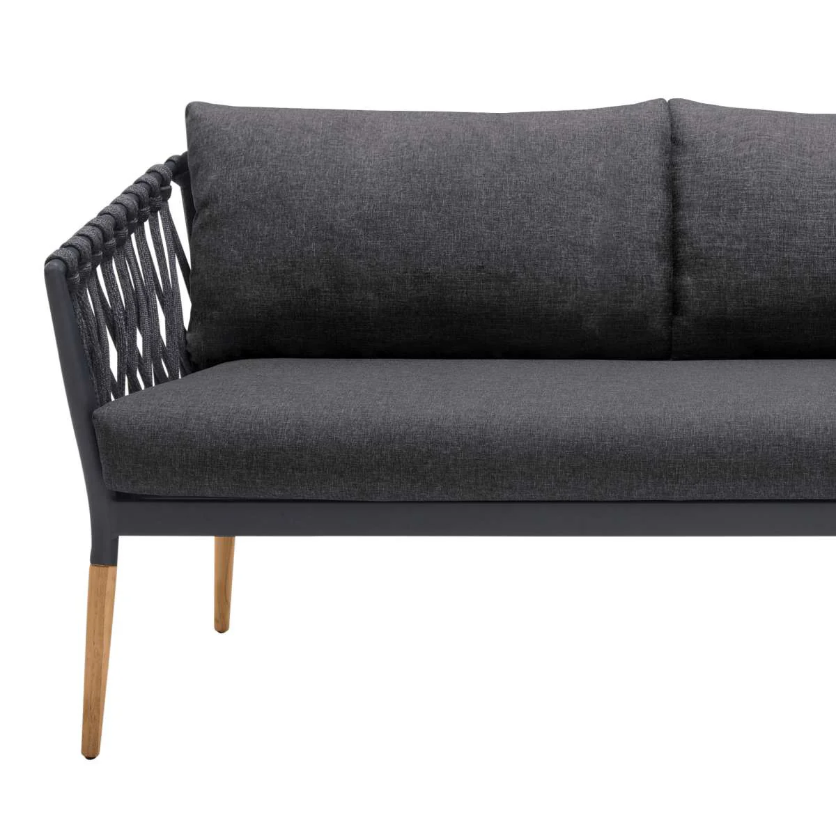 Ipanema Outdoor Teak Wood and Rope Sofa with Dark Grey Olefin By Armen Living - Image 5
