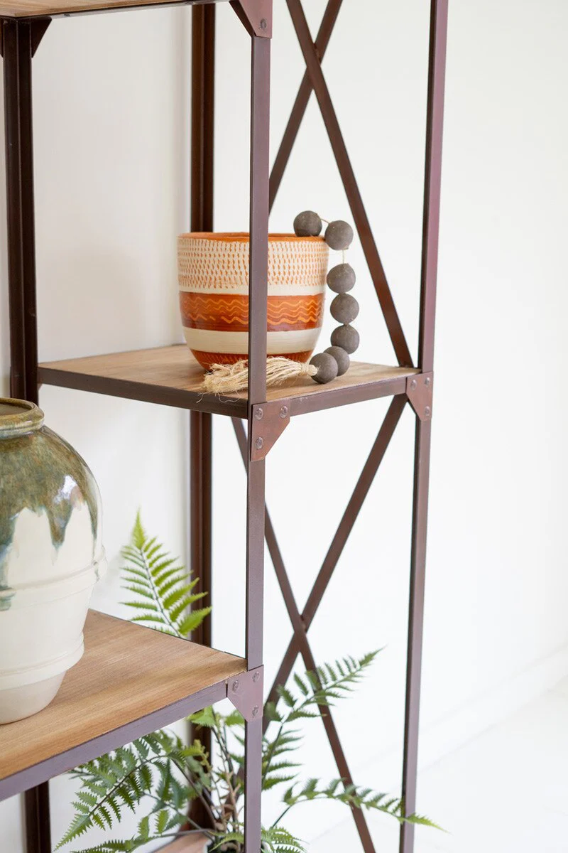 Iron And Wood Display Alternating Shelves And Iron Casters By Kalalou - Image 2
