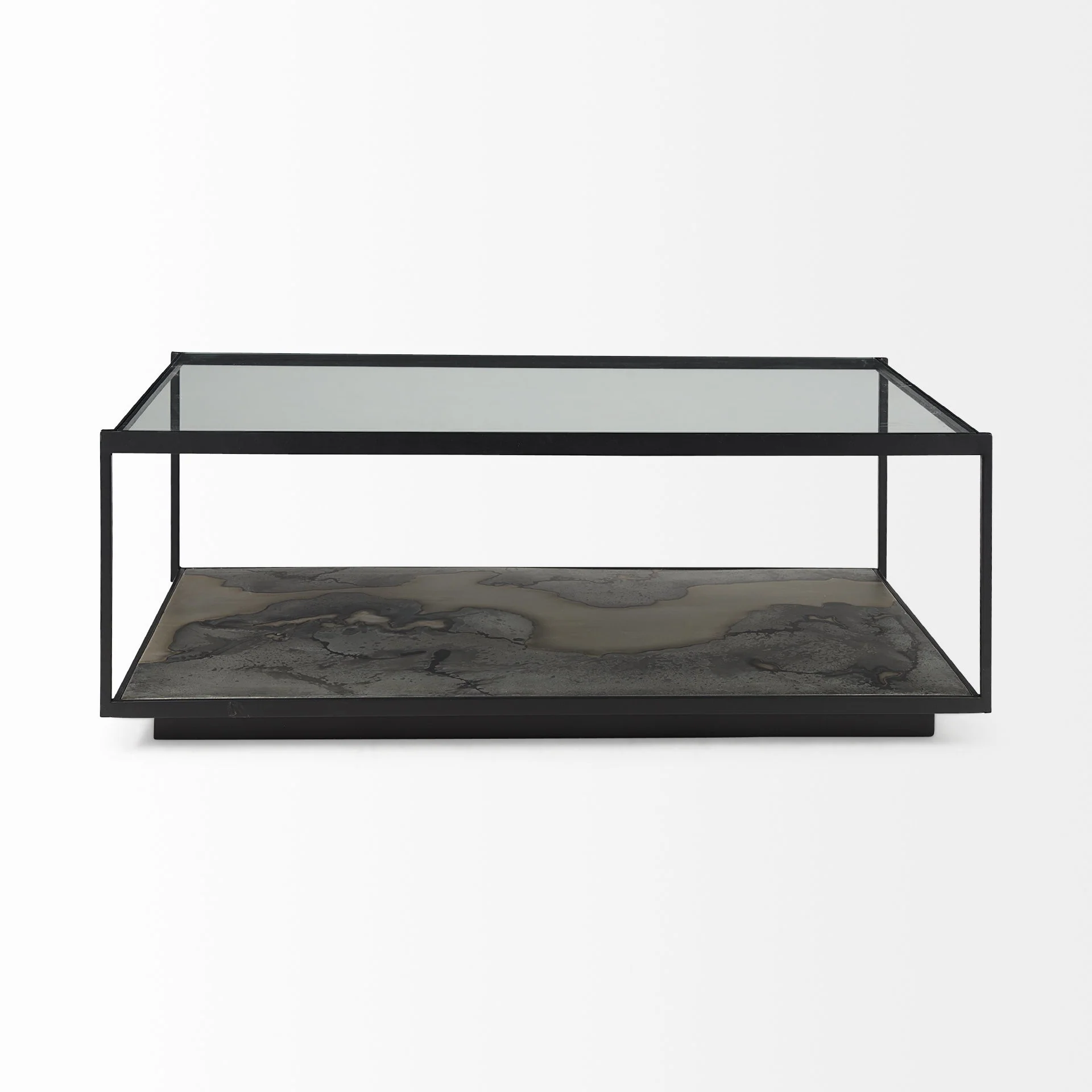 Iron Glass and Marble Rectangular Coffee Table By Homeroots - Image 2