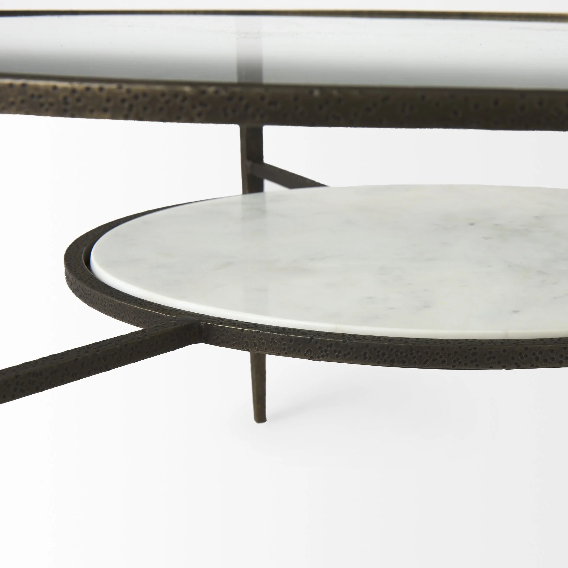 Iron Glass and Marble Round Coffee Table By Homeroots - Image 2