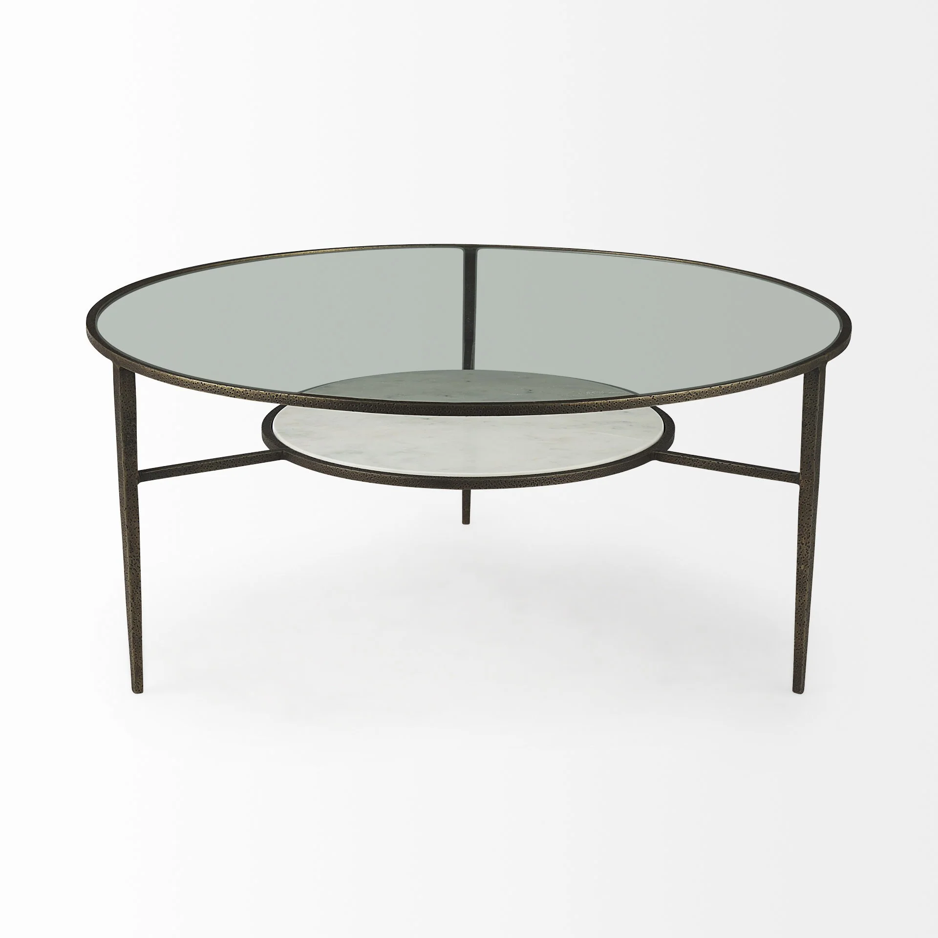 Iron Glass and Marble Round Coffee Table By Homeroots - Image 3