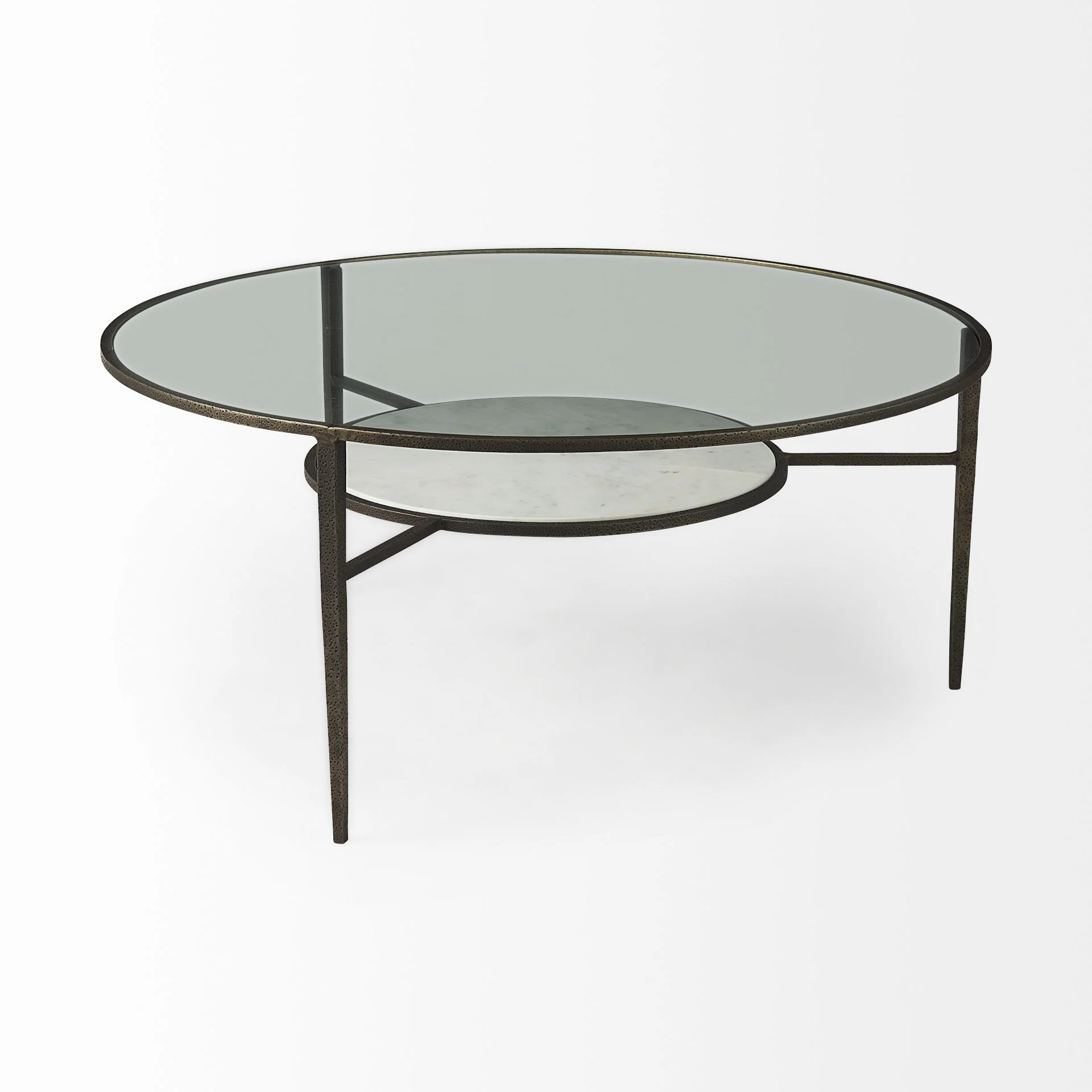 Iron Glass and Marble Round Coffee Table By Homeroots - Image 4