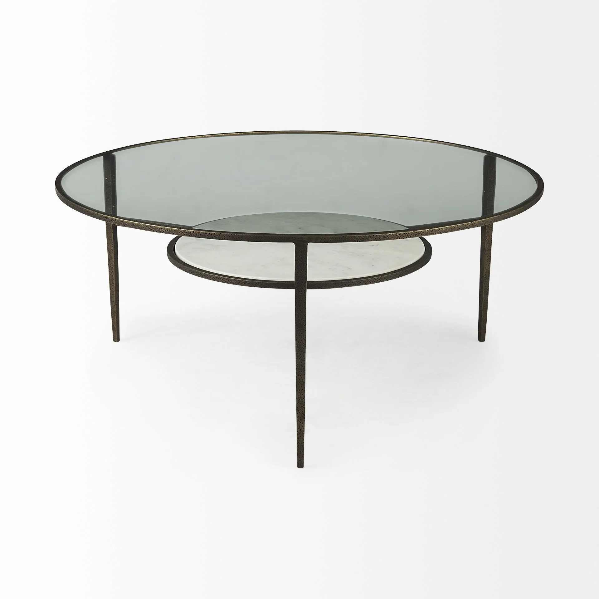 Iron Glass and Marble Round Coffee Table By Homeroots - Image 5