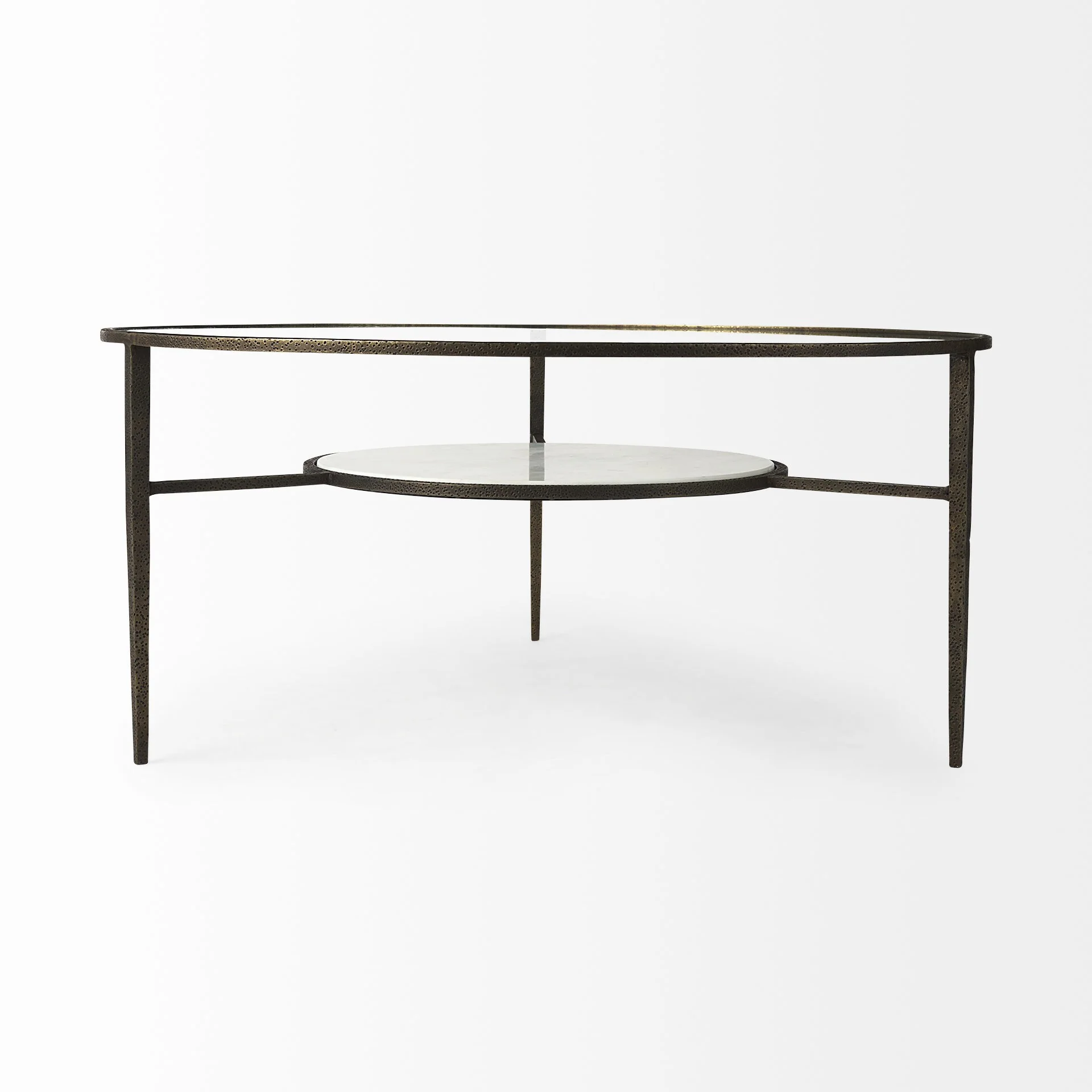 Iron Glass and Marble Round Coffee Table By Homeroots - Image 6