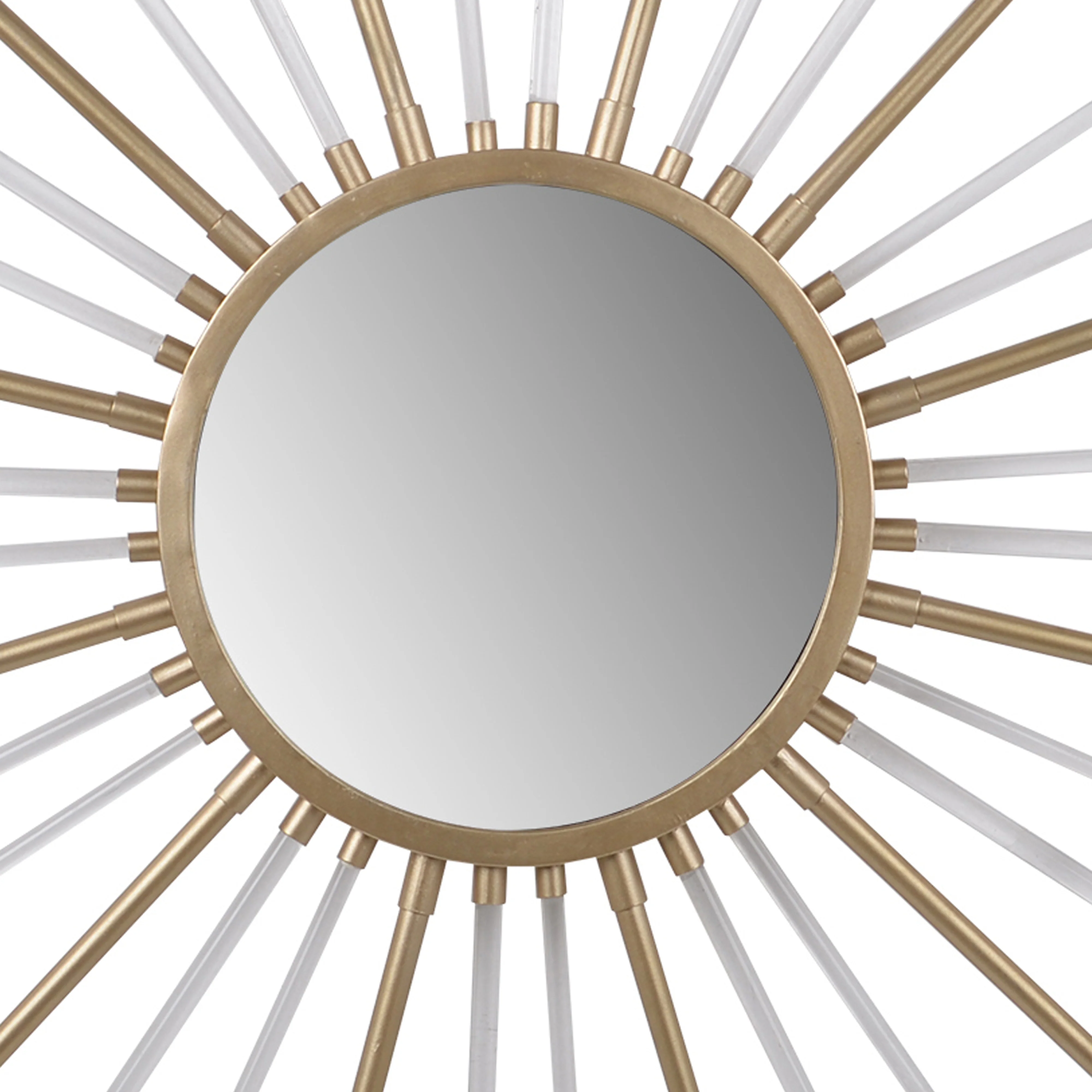 Iron Mirror with Sparkled Sunburst Design, Large, White and Gold By Benzara - Image 2
