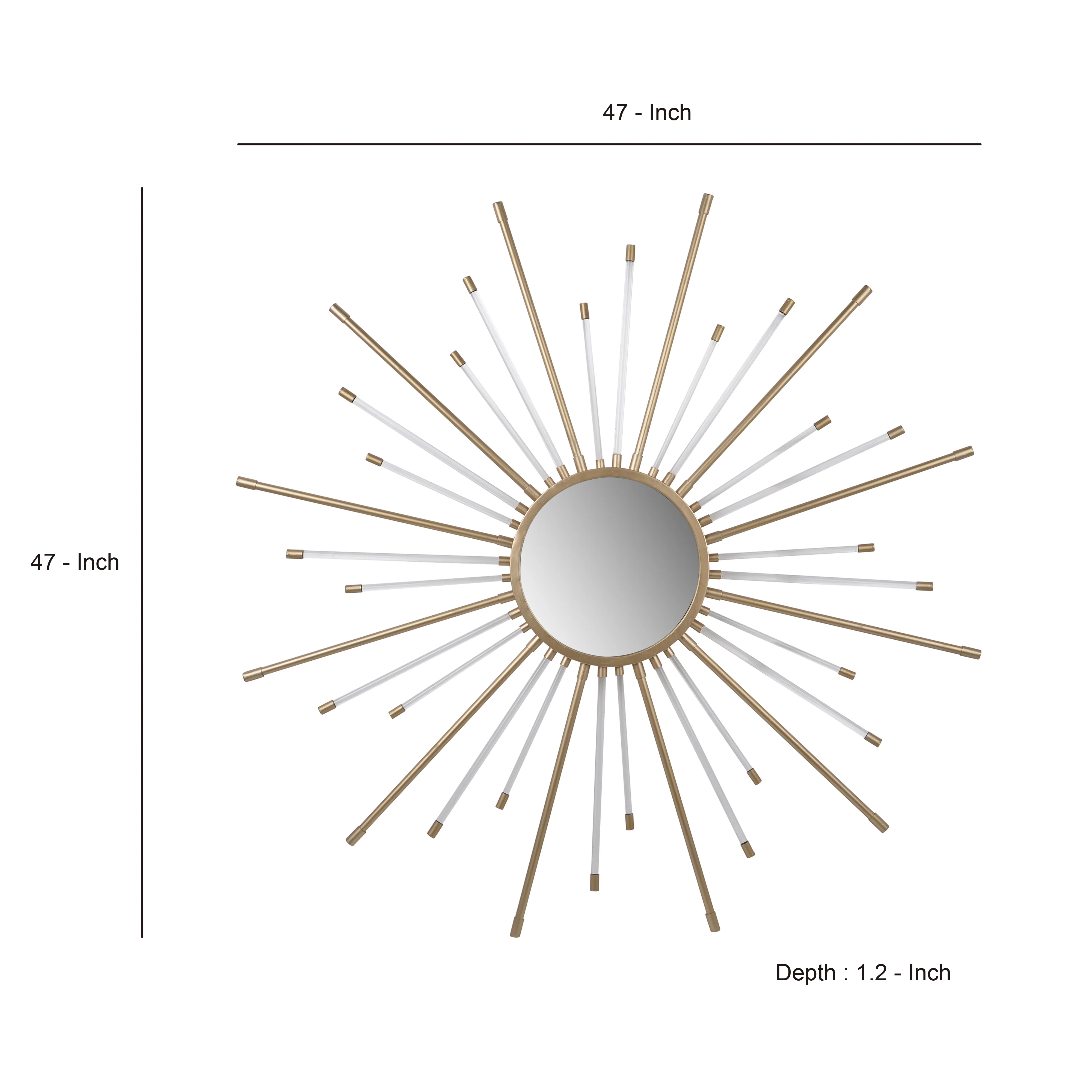 Iron Mirror with Sparkled Sunburst Design, Large, White and Gold By Benzara - Image 4