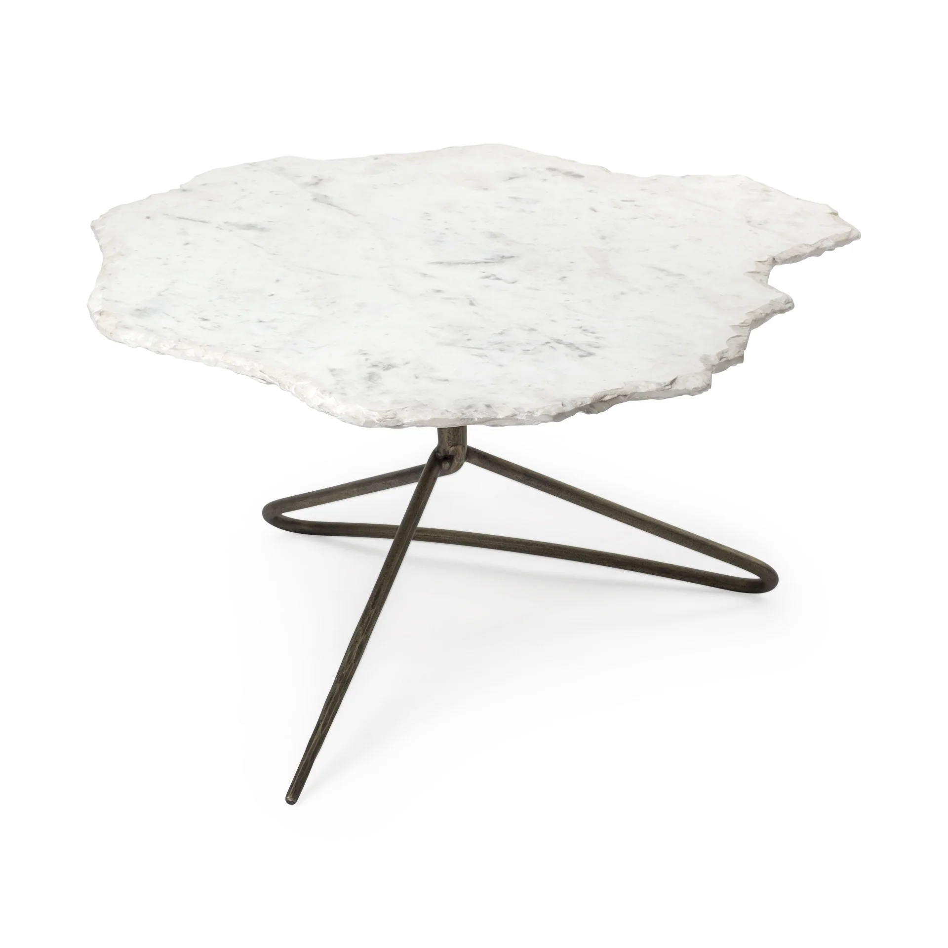 Irregular White Marble Top and Gold Metal Base Coffee Table By Homeroots - Image 2