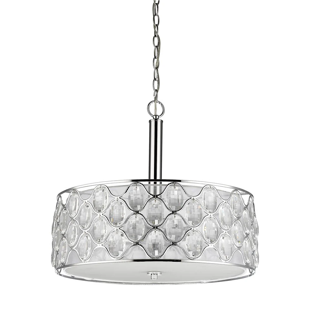 Isabella 4-Light Polished Nickel Drum Pendant With Crystal Accents By Homeroots - Image 2