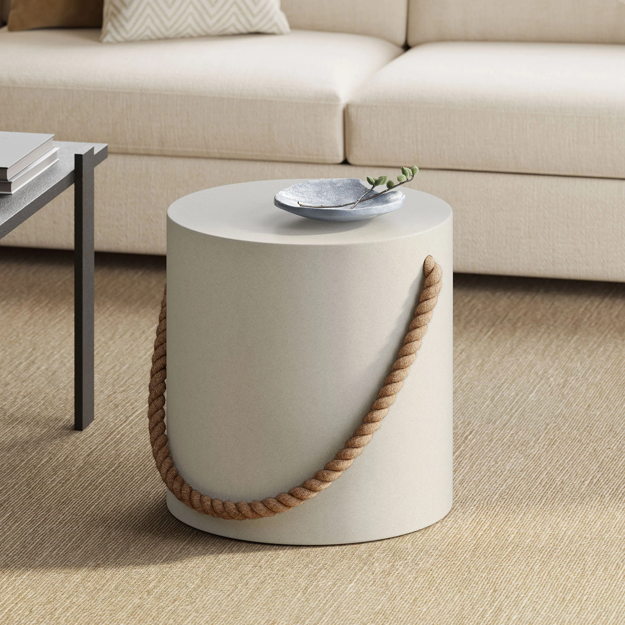 Isera Indoor - Outdoor Patio Rope Concrete Side Table Stool by Modway - Image 6