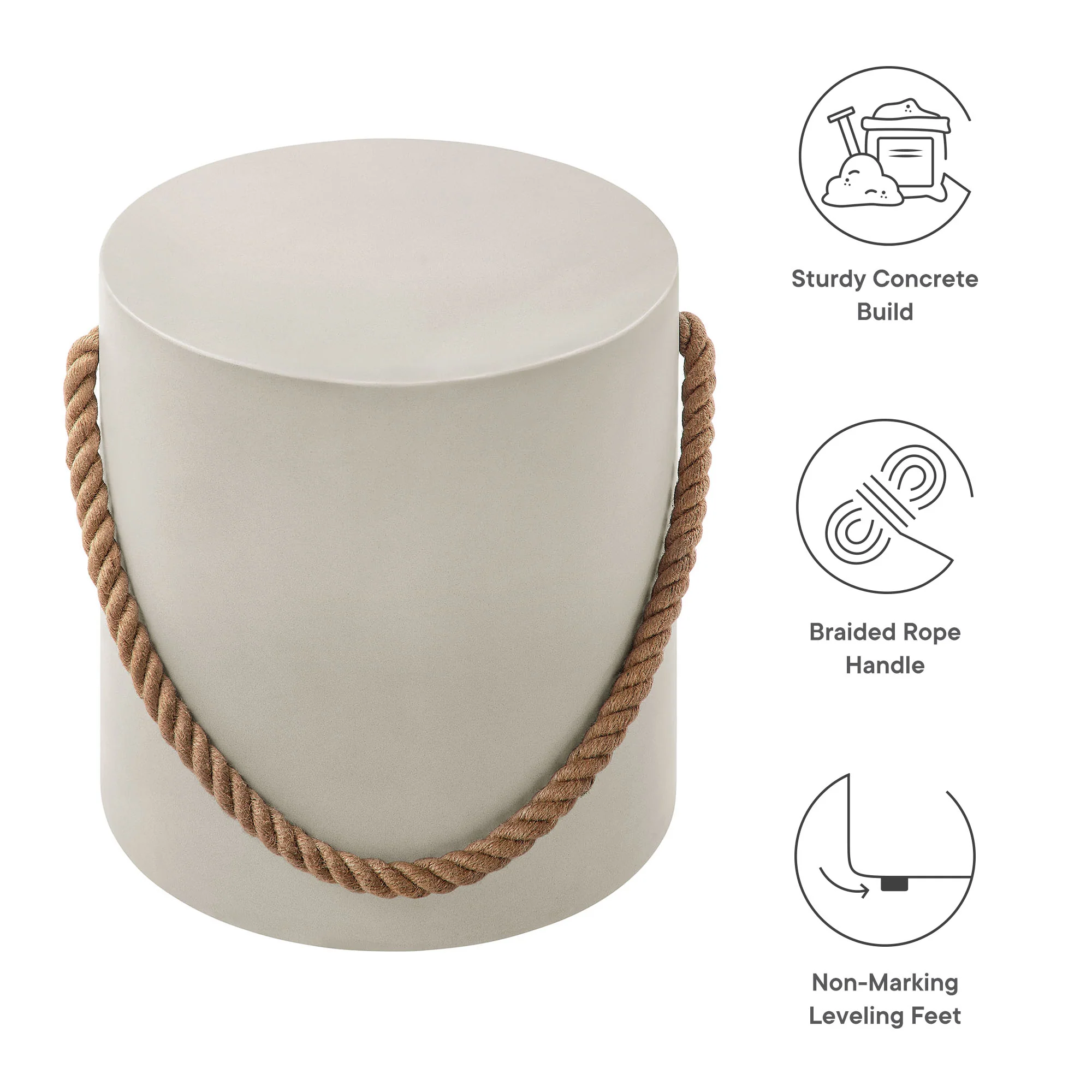 Isera Indoor - Outdoor Patio Rope Concrete Side Table Stool by Modway - Image 8