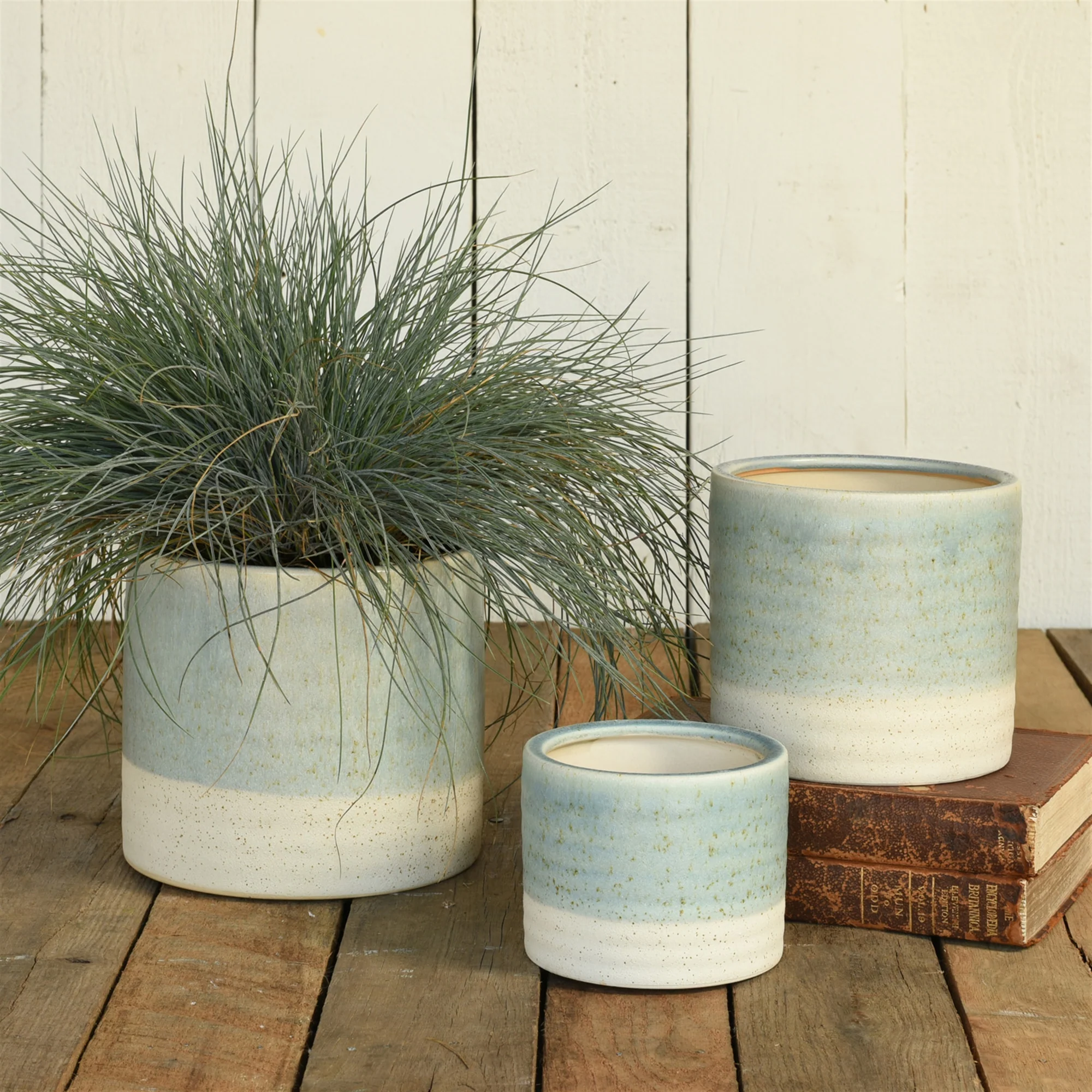 Isle Cachepot, Ceramic - Large - Light Blue Set Of 2 By HomArt - Image 2