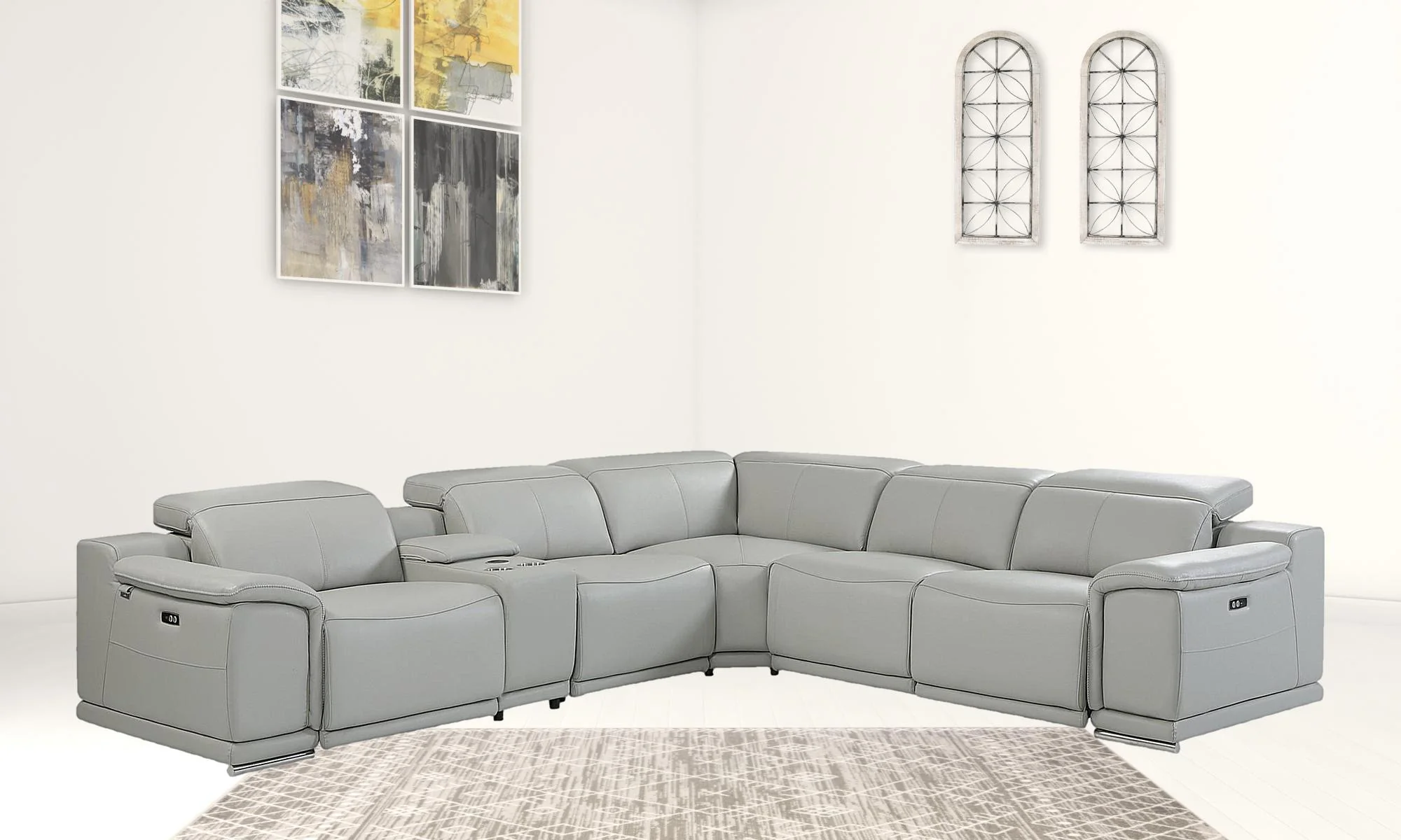 Italian Leather Power Reclining L Shaped Six Piece Corner Sectional With Console By Homeroots - Image 3