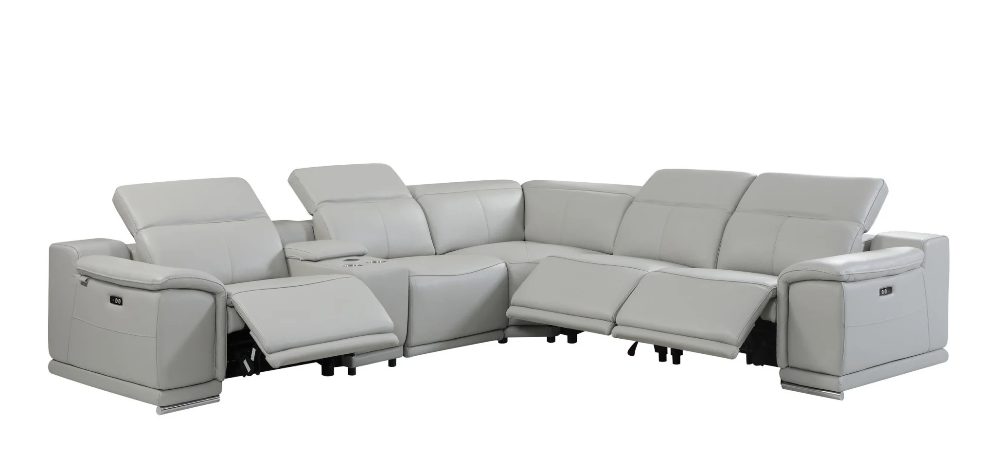 Italian Leather Power Reclining L Shaped Six Piece Corner Sectional With Console By Homeroots - Image 4