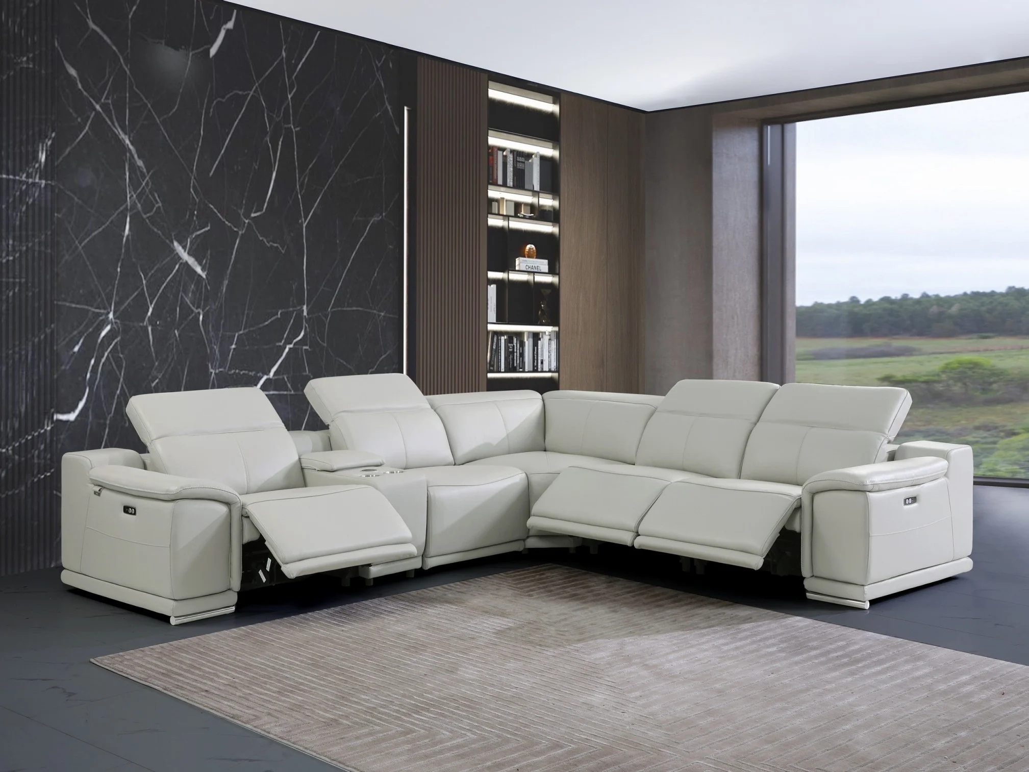 Italian Leather Power Reclining L Shaped Six Piece Corner Sectional With Console By Homeroots - Image 9