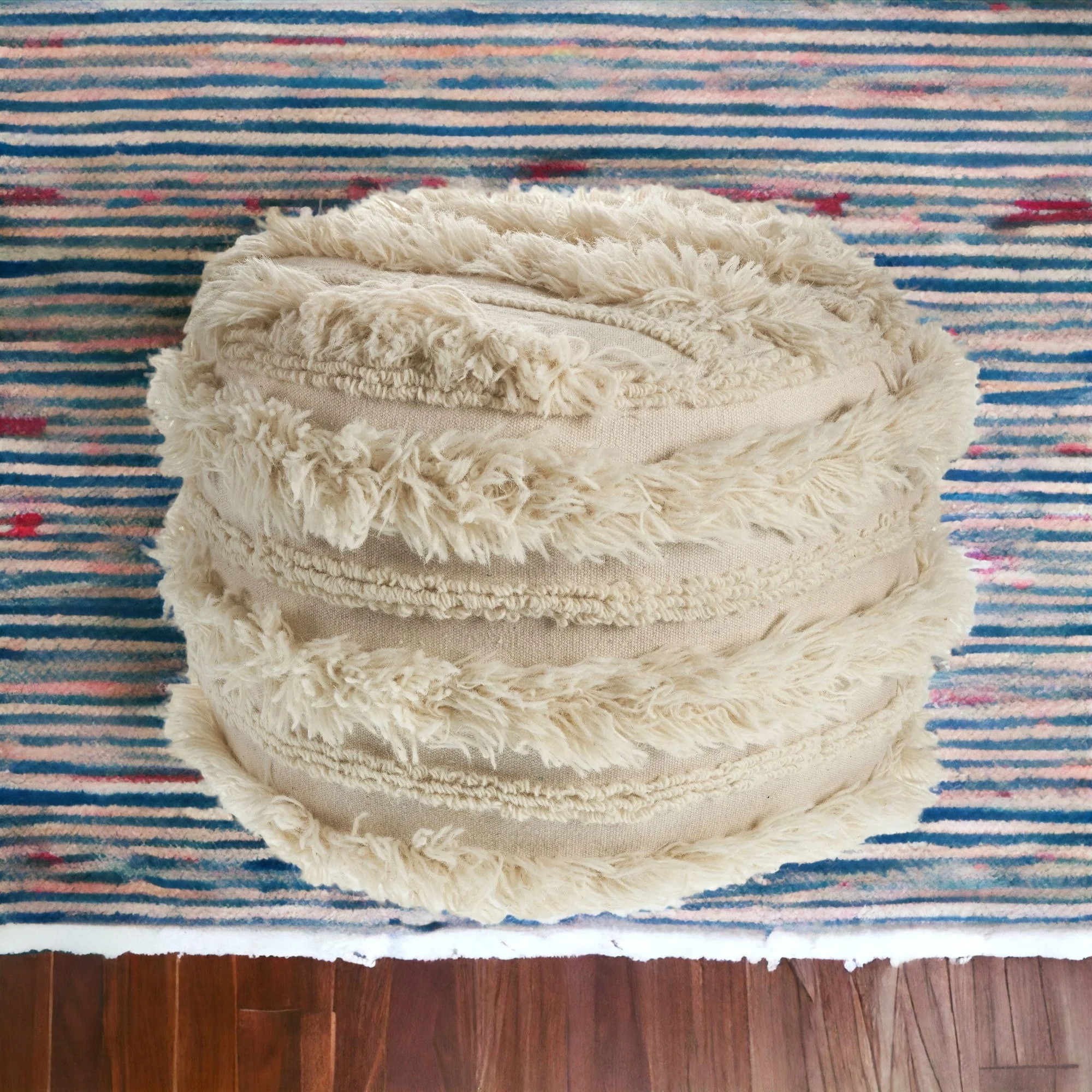 Ivory 100% Cotton Ottoman By Homeroots - Image 2