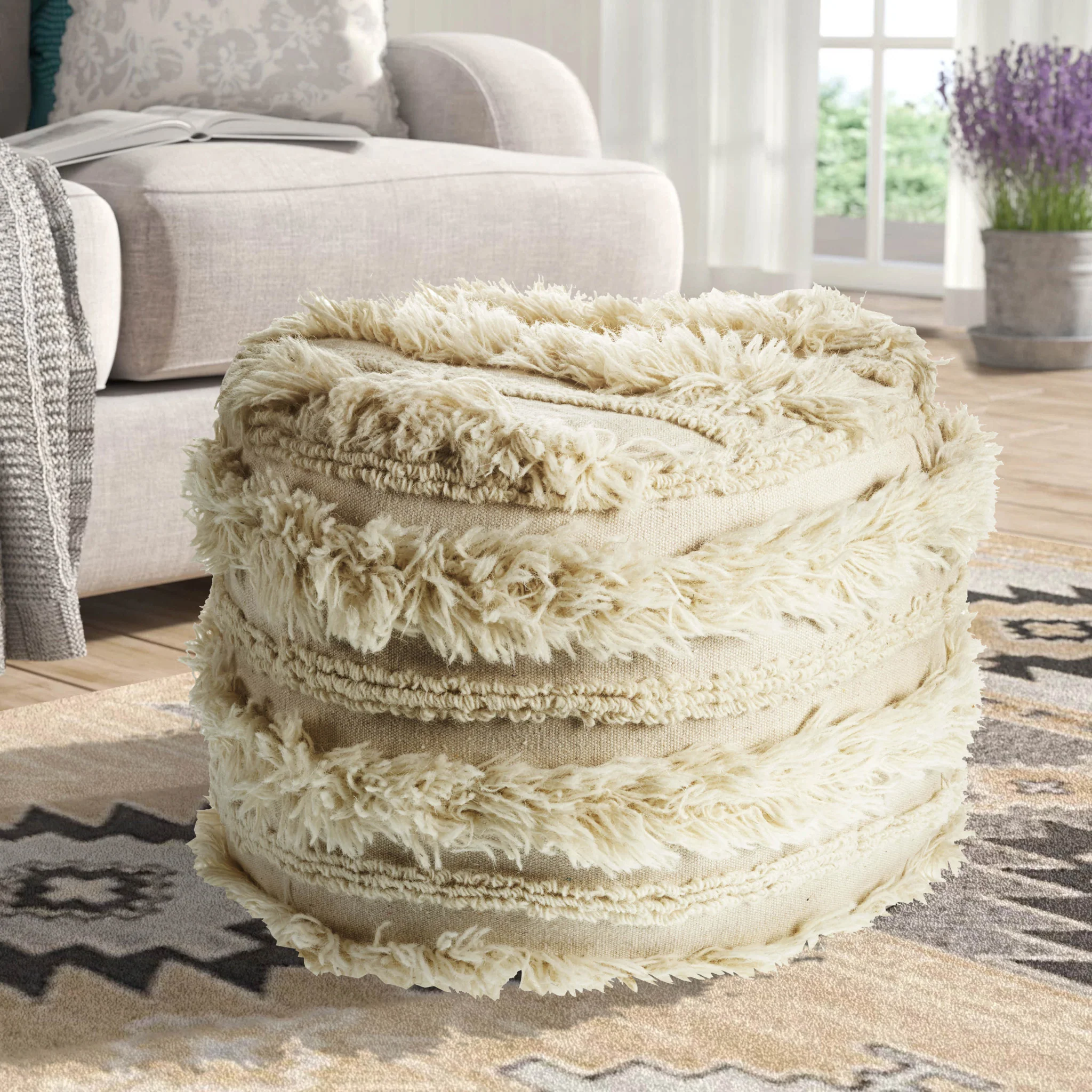 Ivory 100% Cotton Ottoman By Homeroots - Image 3