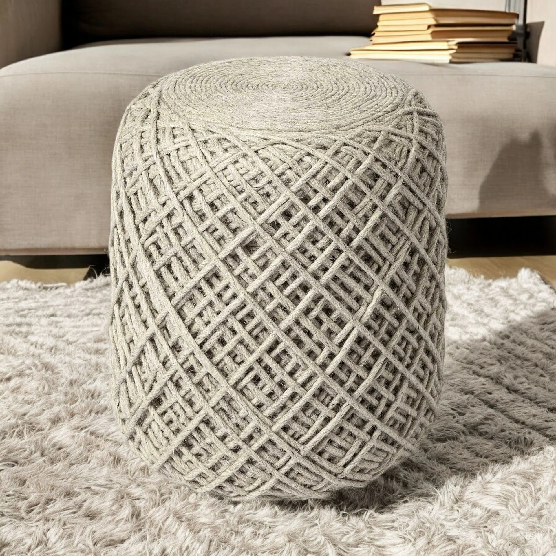 Ivory Abstract Pouf Ottoman By Homeroots - Image 2