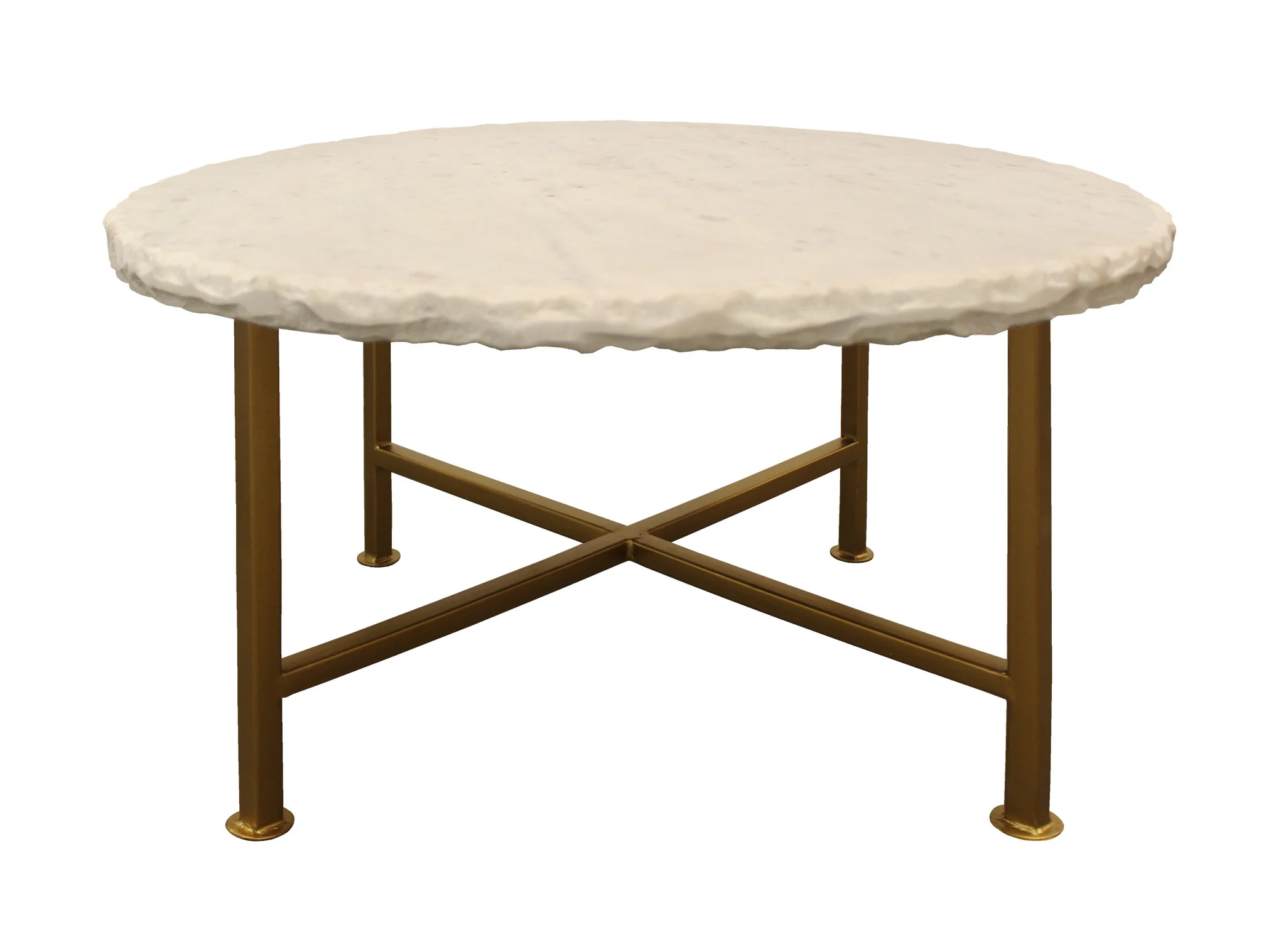 Ivory and Brass Genuine Marble and Iron Round Frame Coffee Table By Homeroots - Image 3