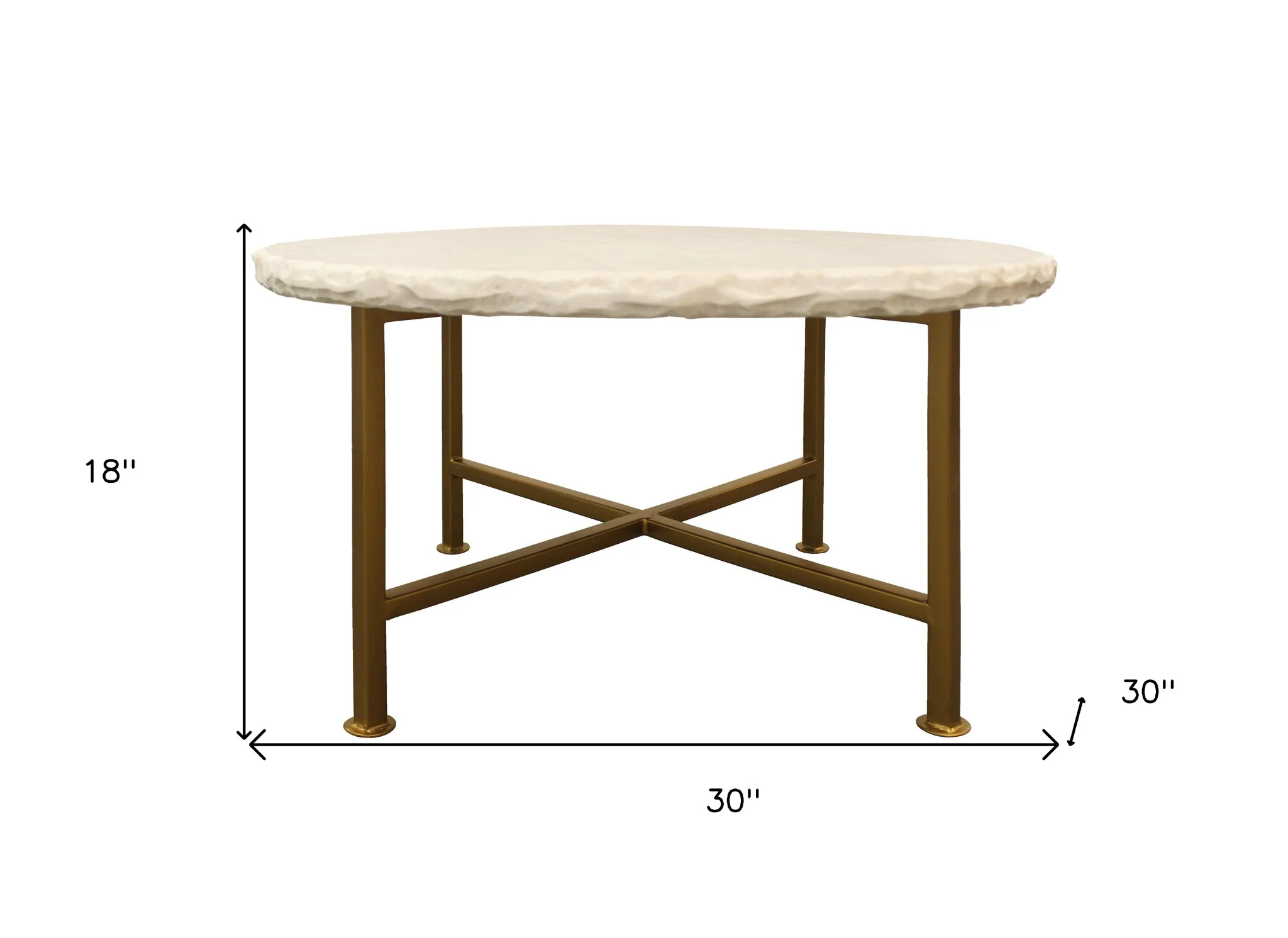 Ivory and Brass Genuine Marble and Iron Round Frame Coffee Table By Homeroots - Image 5