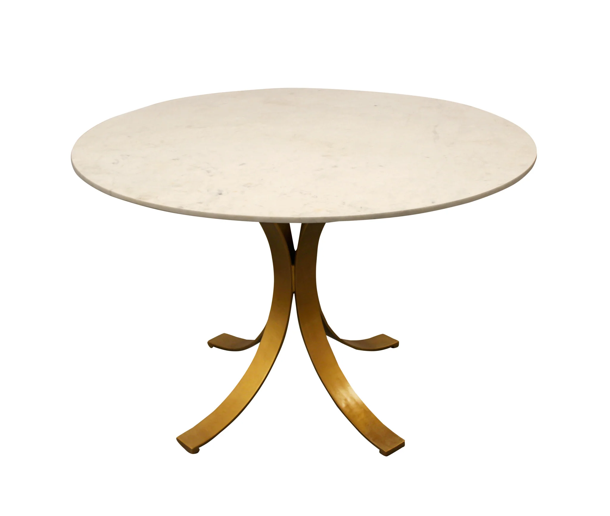 Ivory And Brass Rounded Marble And Iron Pedestal Base Dining Table By Homeroots - Image 2