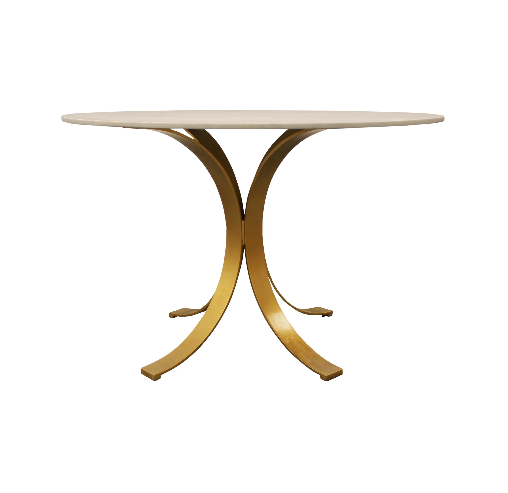 Ivory And Brass Rounded Marble And Iron Pedestal Base Dining Table By Homeroots - Image 3