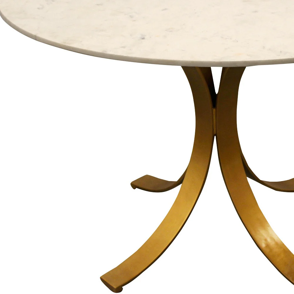 Ivory And Brass Rounded Marble And Iron Pedestal Base Dining Table By Homeroots - Image 5