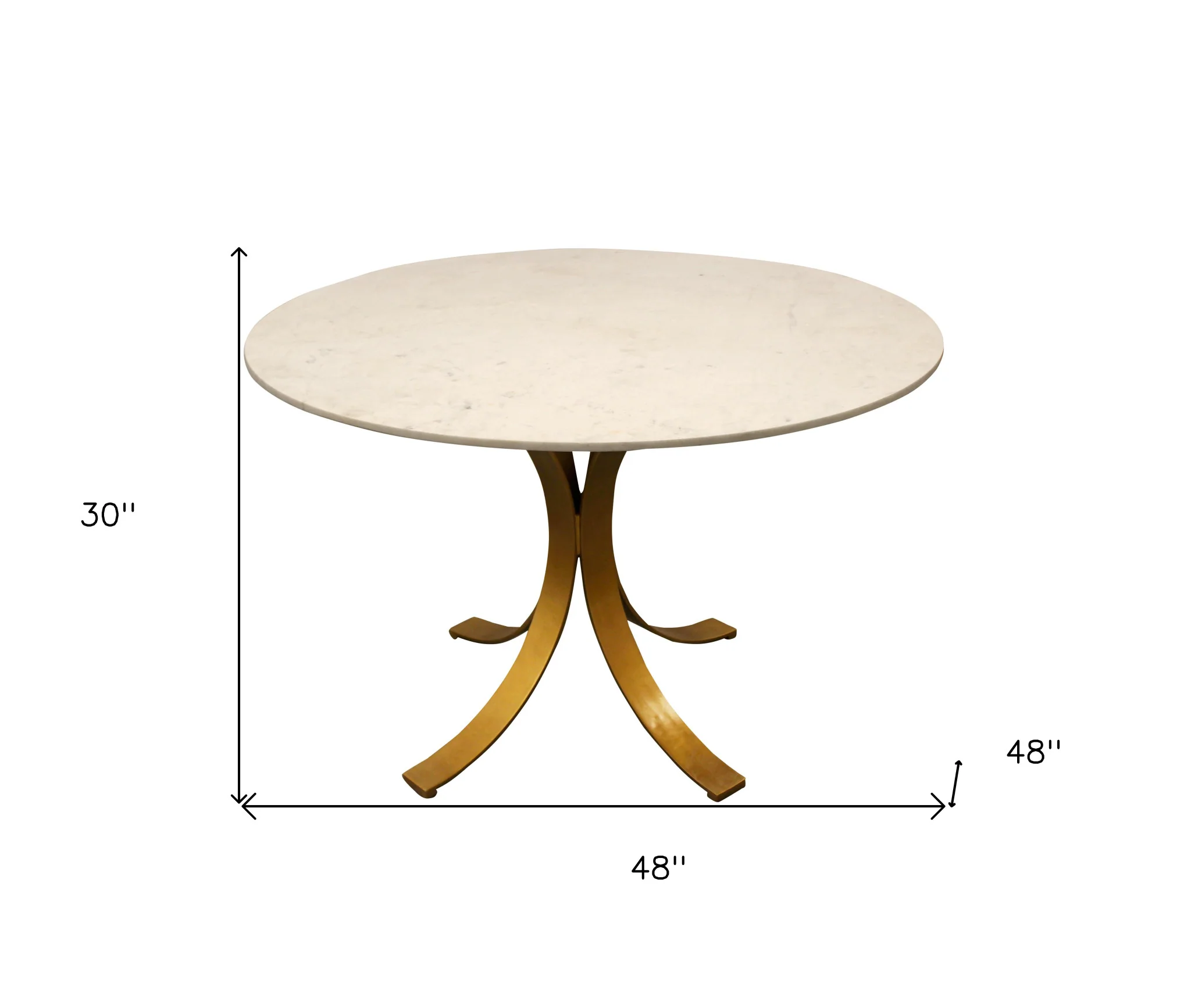 Ivory And Brass Rounded Marble And Iron Pedestal Base Dining Table By Homeroots - Image 6