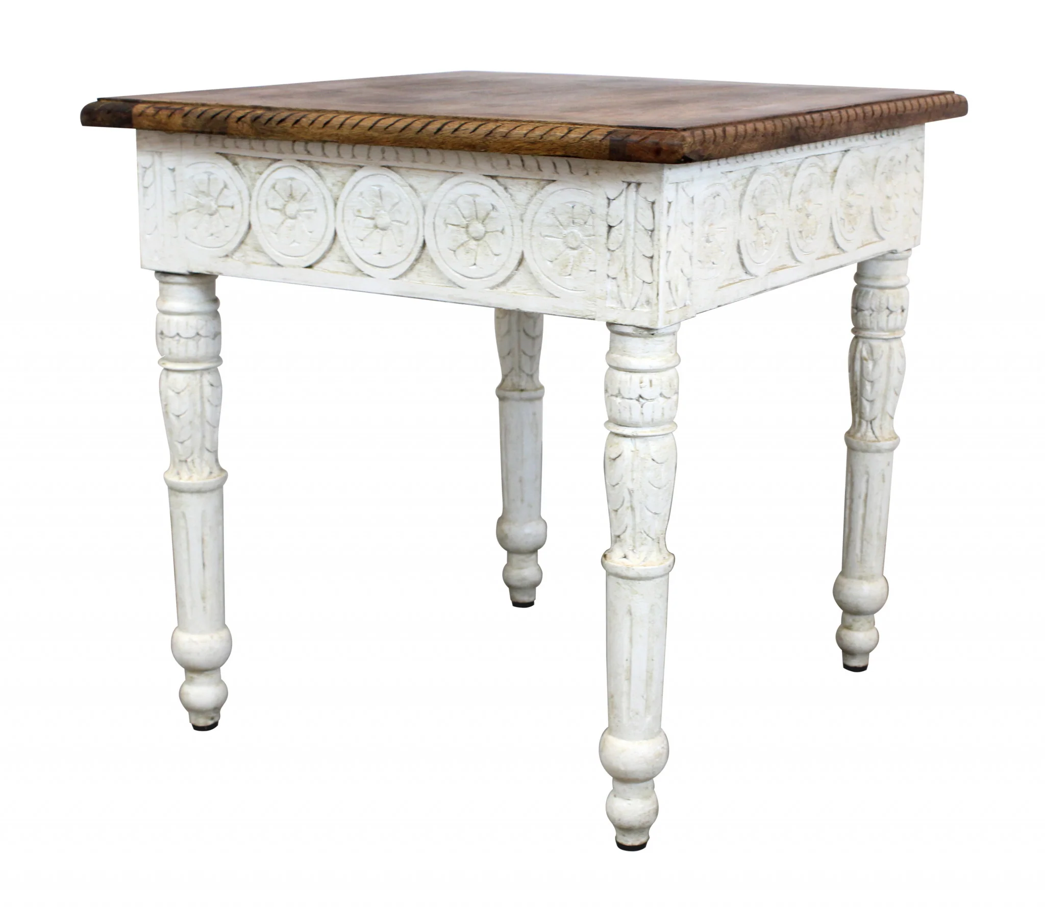 Ivory And Brown Distressed Solid Wood Square End Table By Homeroots - Image 2