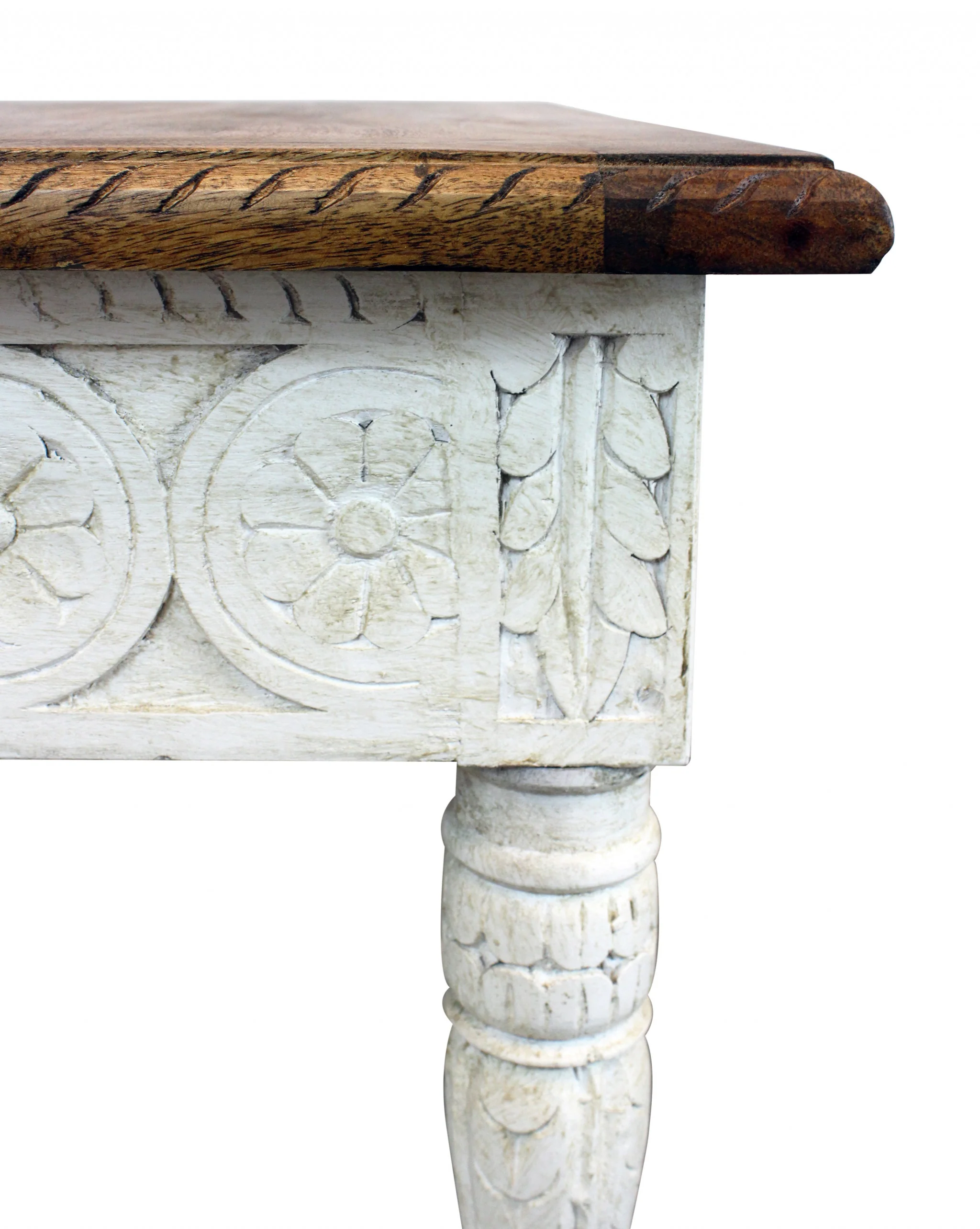 Ivory And Brown Distressed Solid Wood Square End Table By Homeroots - Image 3