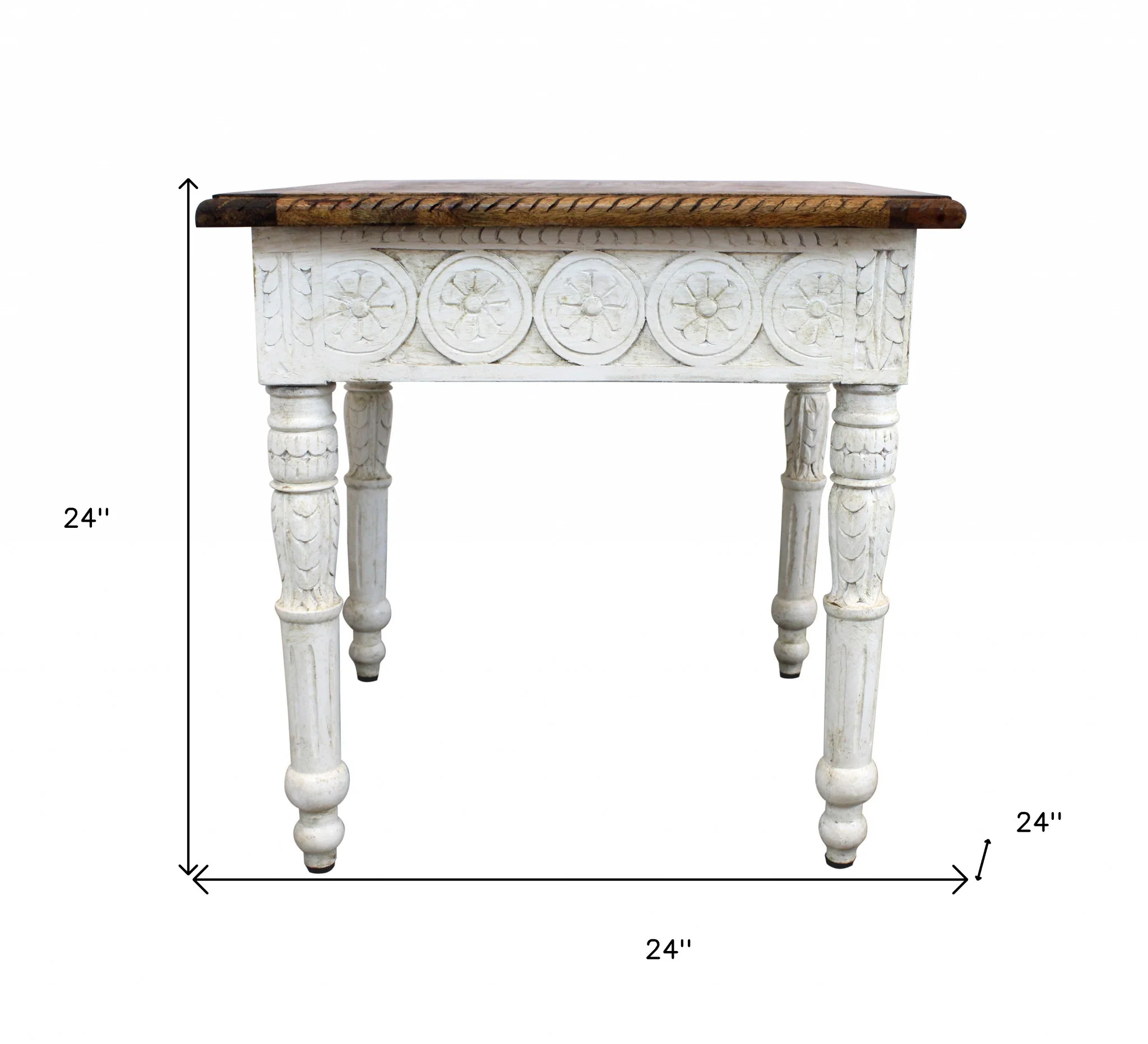 Ivory And Brown Distressed Solid Wood Square End Table By Homeroots - Image 4