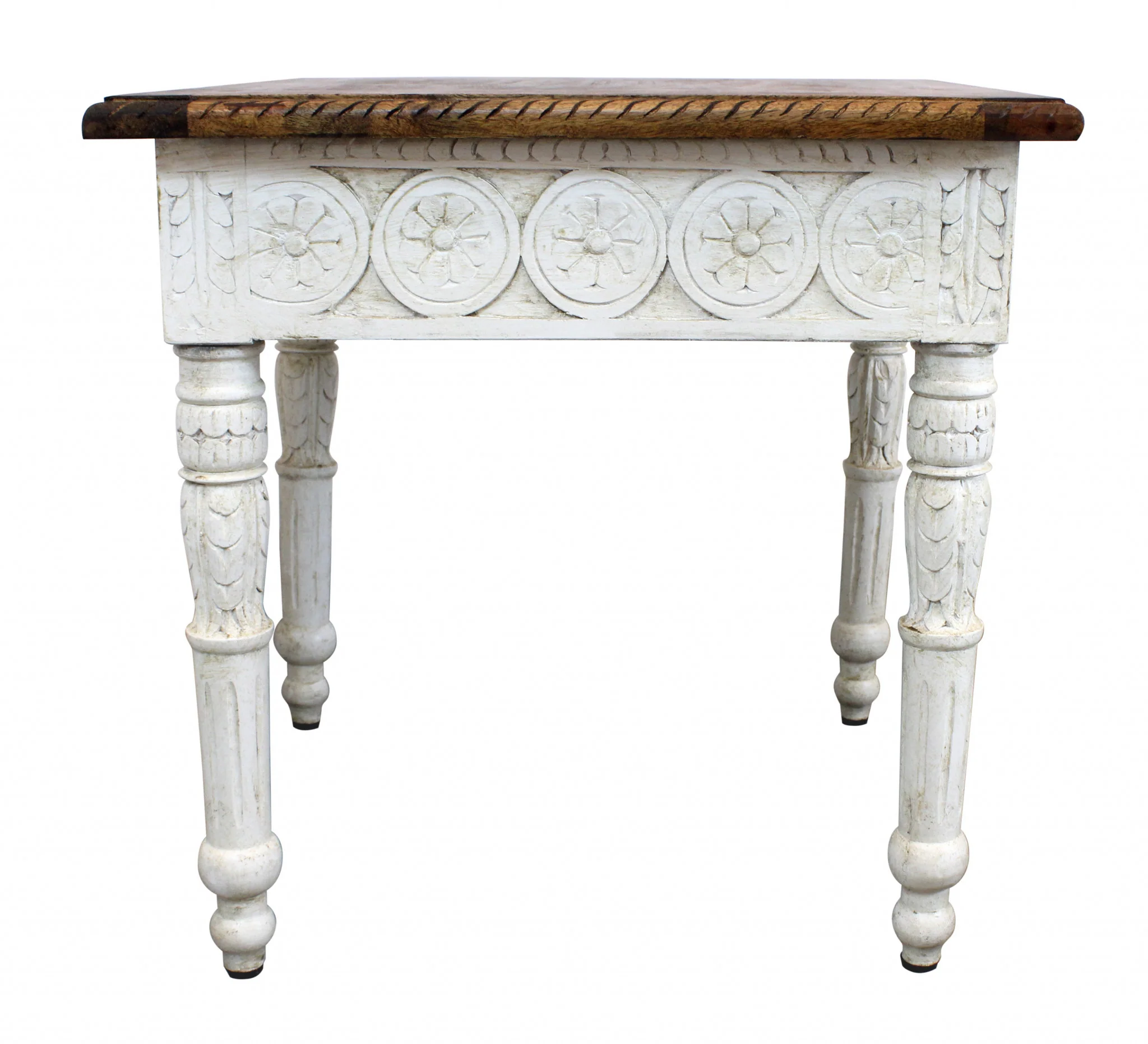 Ivory And Brown Distressed Solid Wood Square End Table By Homeroots - Image 5